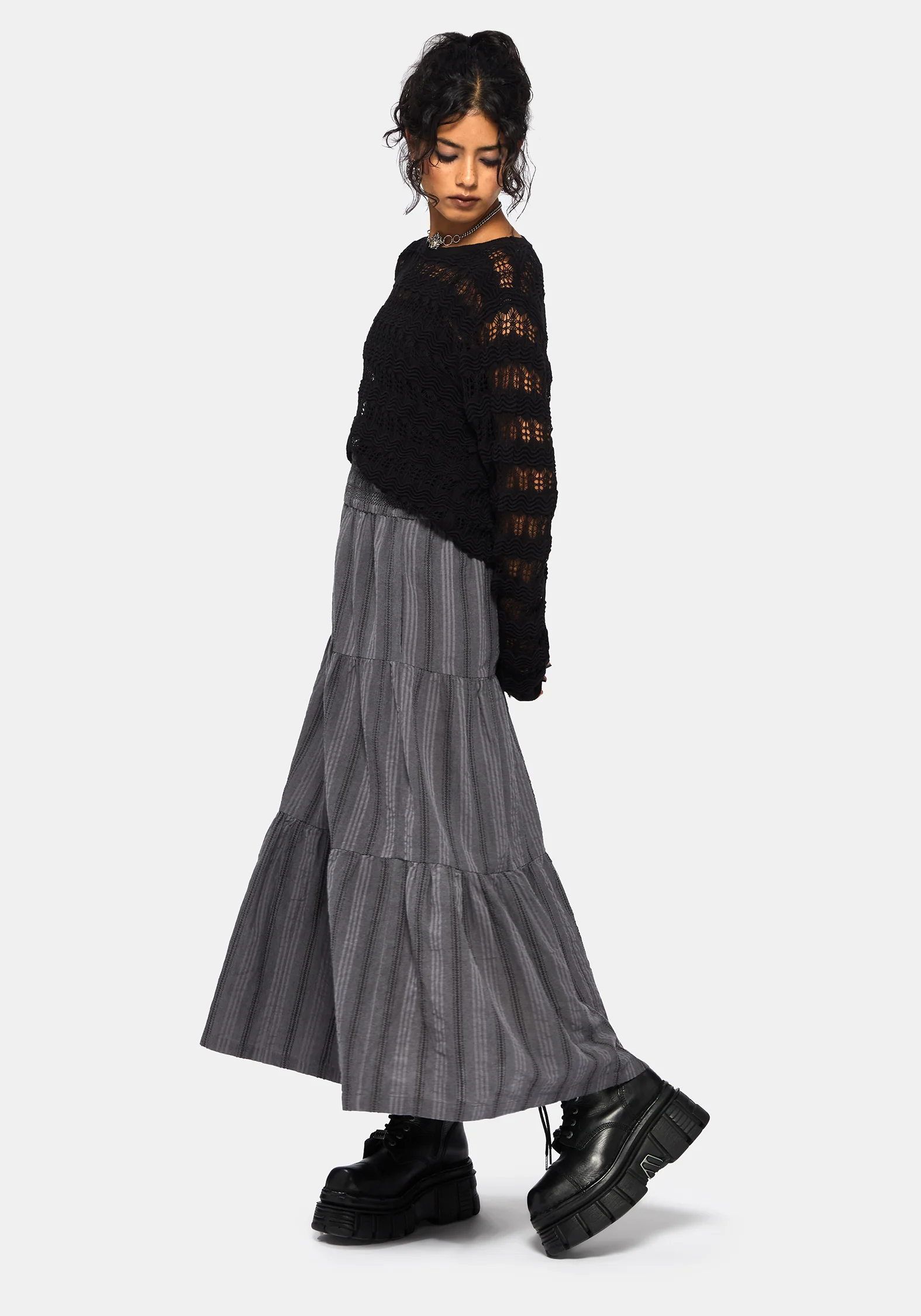 Grove Cotton Stripe Tiered Midaxi Skirt - Image 5