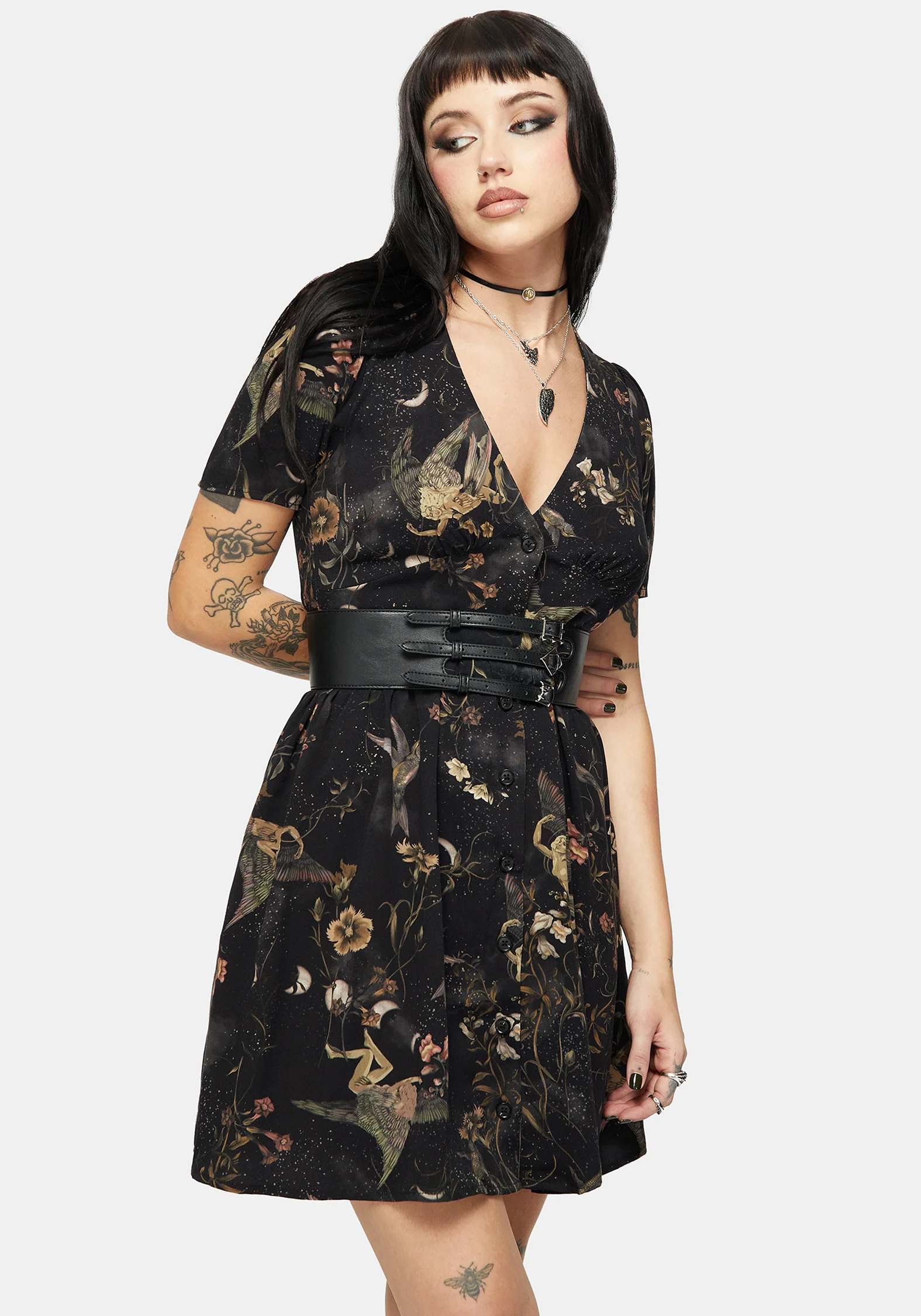 Harpyiai Print Button Up Mini Dress - Image 4