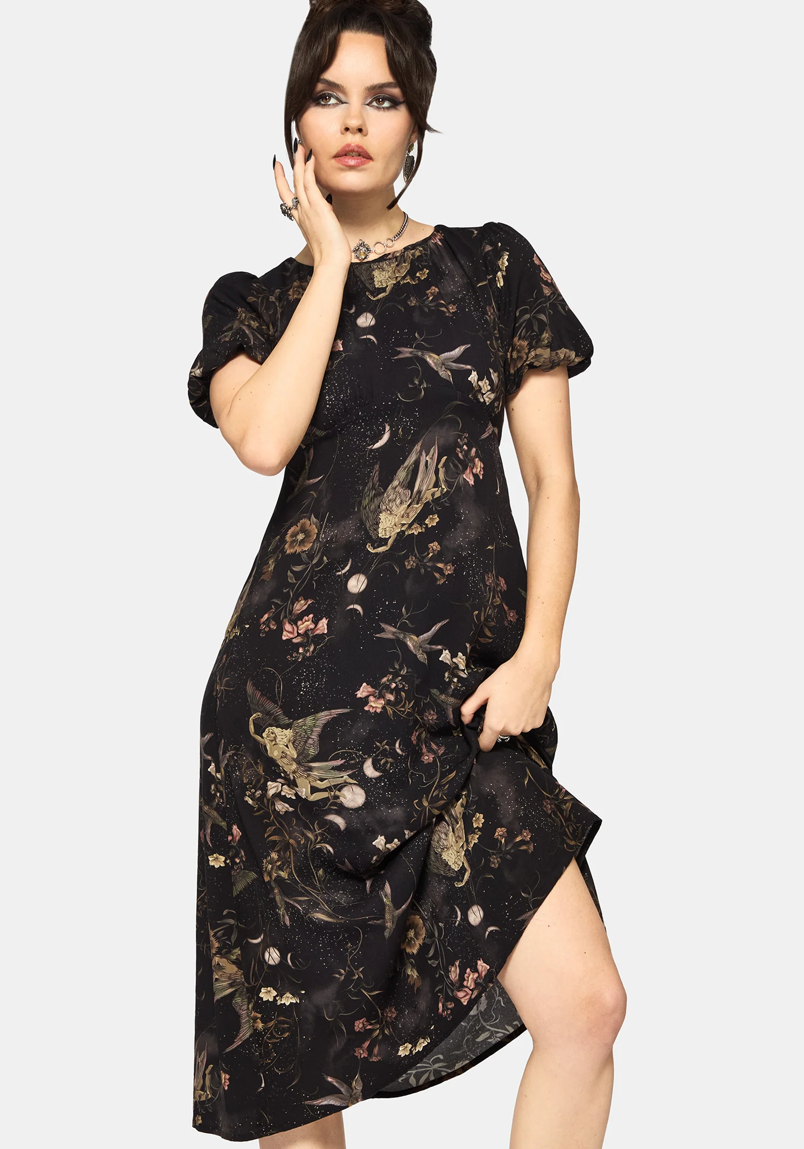 Harpyiai Print Puff Sleeve Midi Dress - Image 4