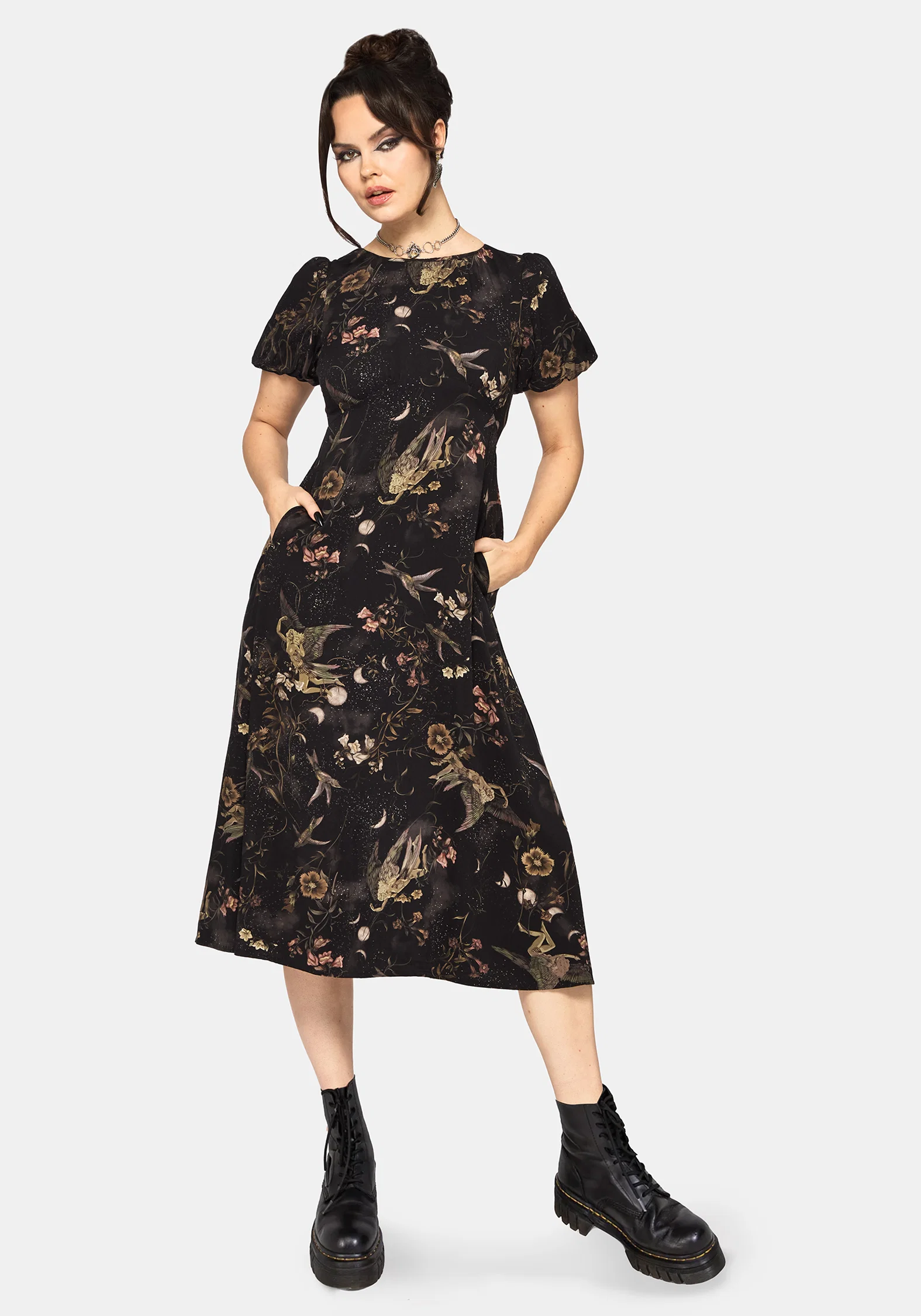 Harpyiai Print Puff Sleeve Midi Dress - Image 5
