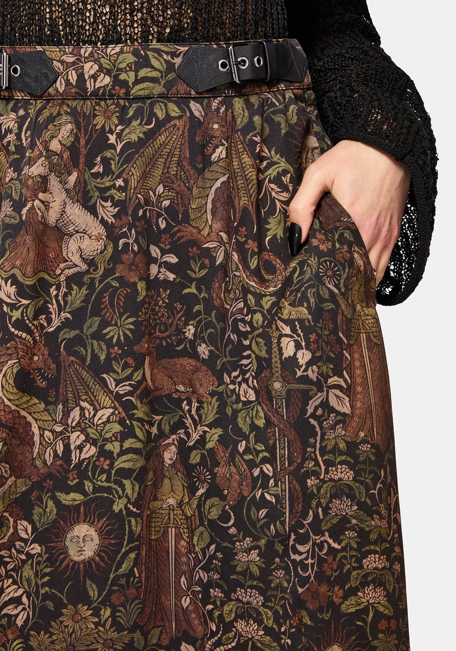 Haunt Medieval Print Buckle Midi Skirt - Image 2