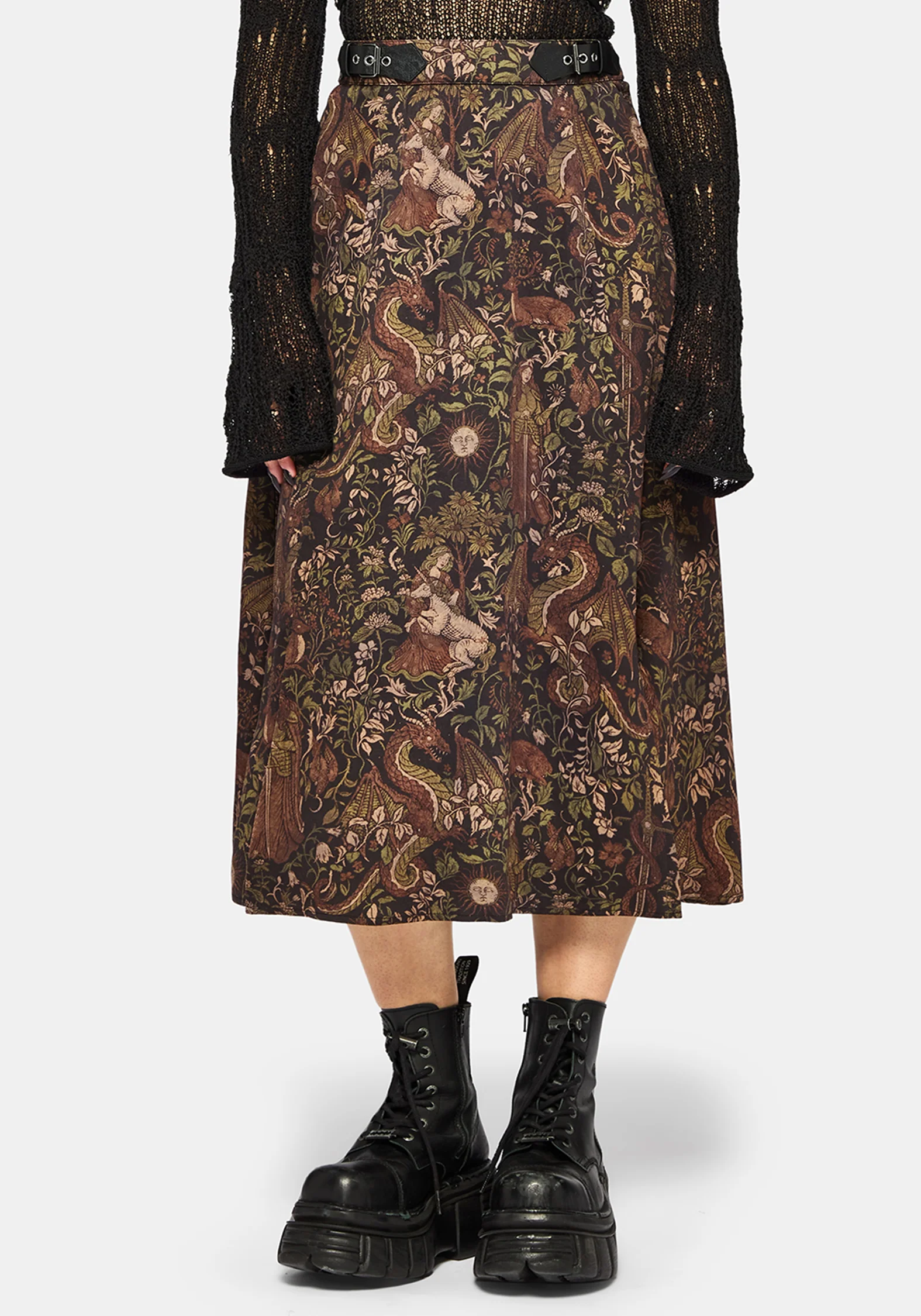 Haunt Medieval Print Buckle Midi Skirt - Image 4