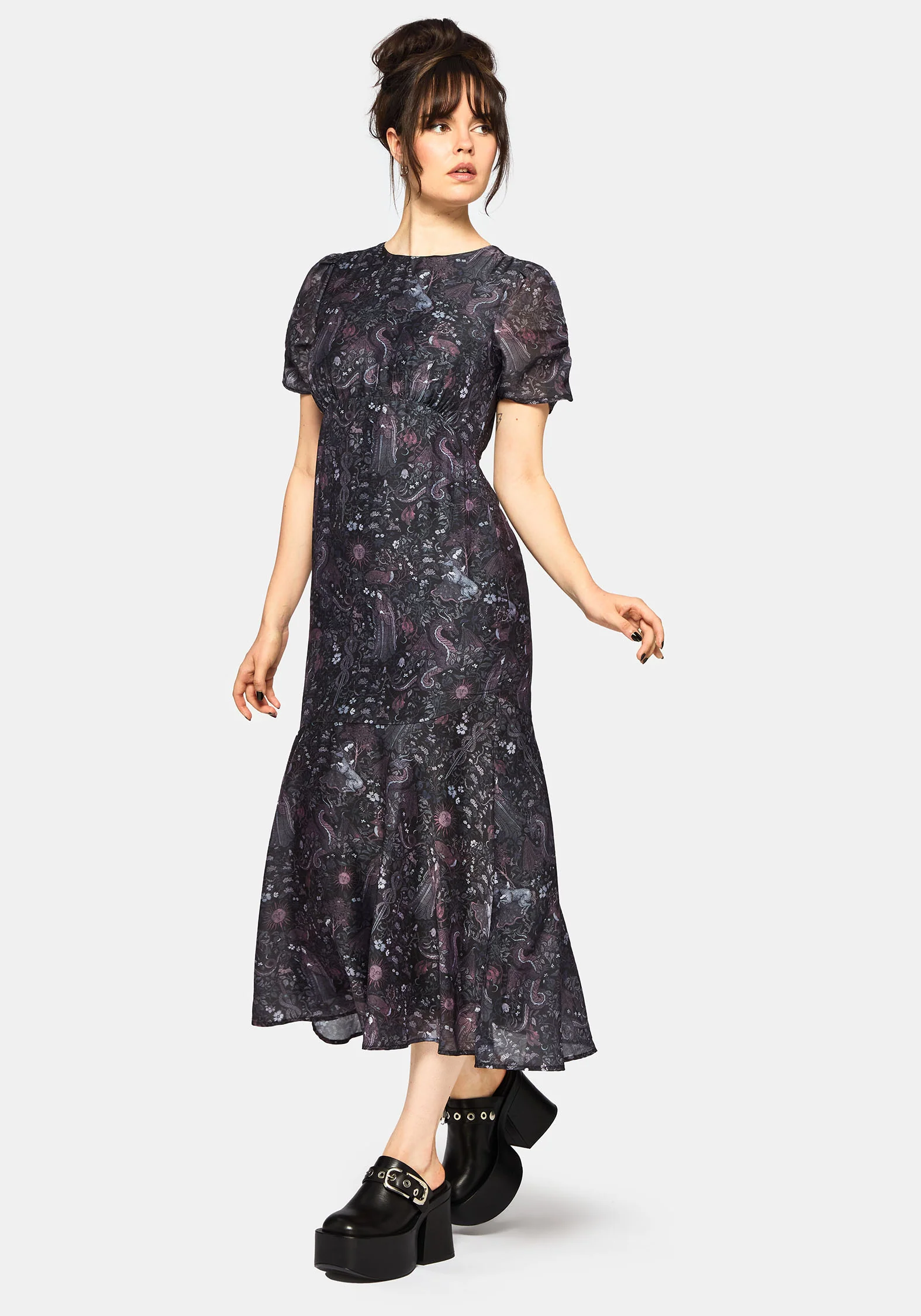 Haunt Medieval Print Chiffon Maxi Dress - Image 4