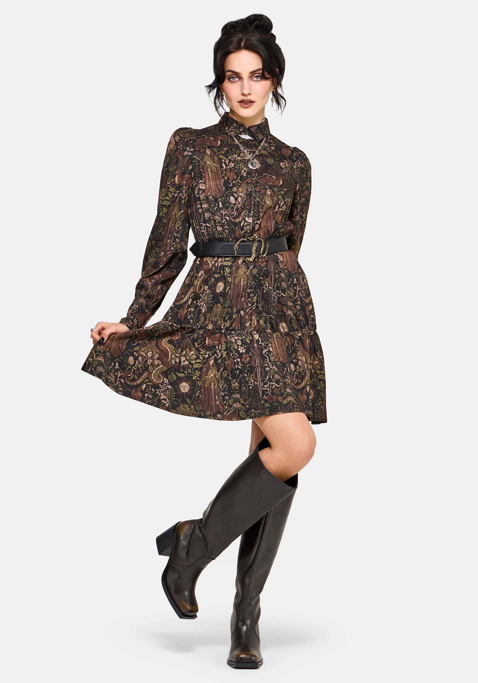 Haunt Medieval Print Mini Shirt Dress - Image 4