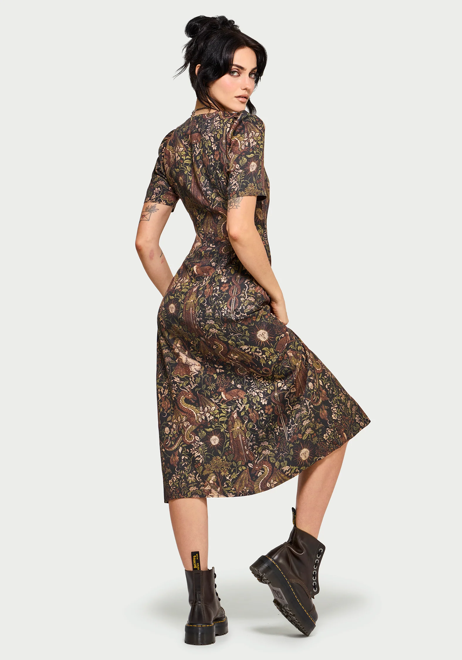Haunt Medieval Print Wrap Midi Shirt Dress - Image 3