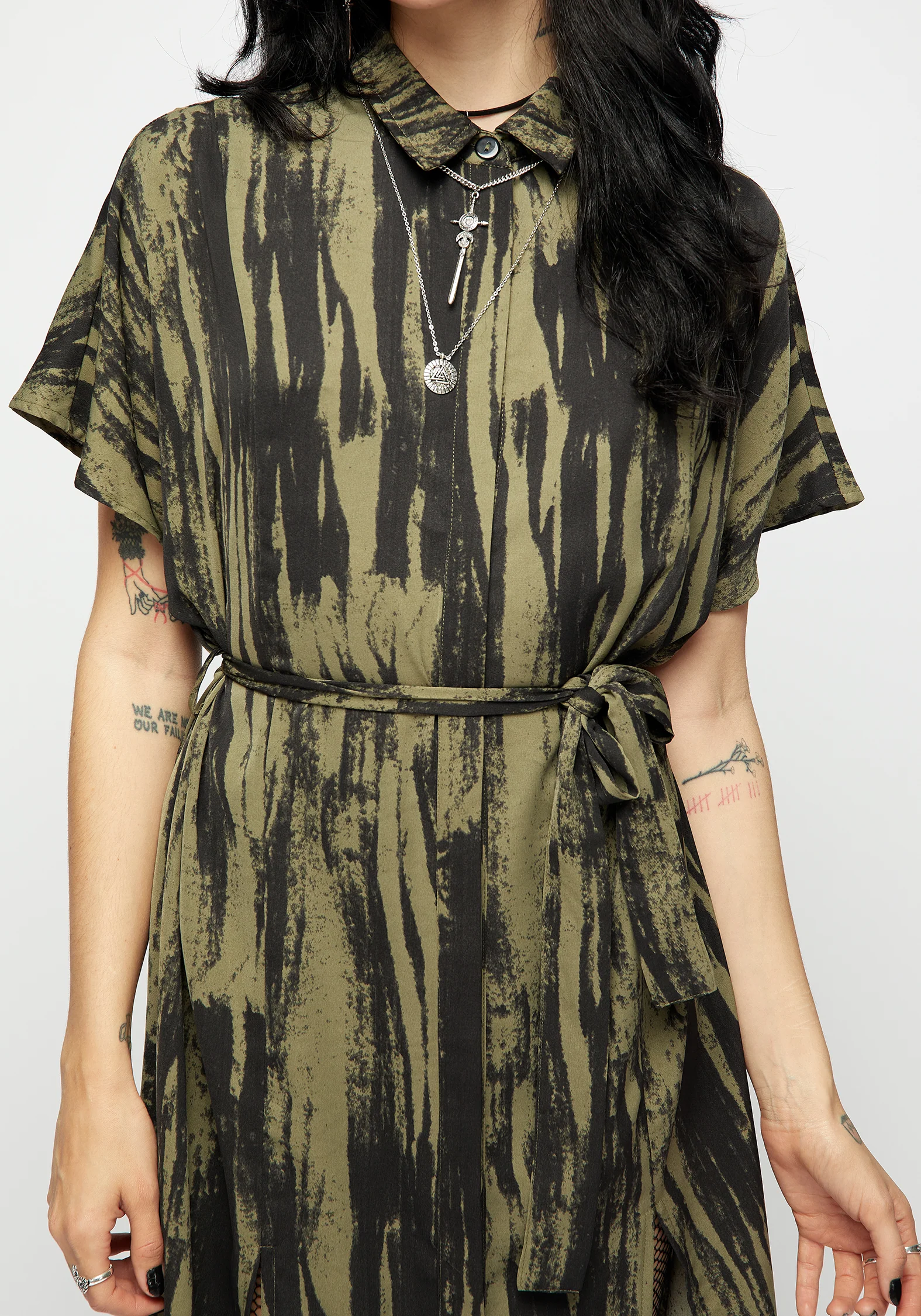 Hegemone Tie Waist Midi Shirt Dress - Image 2