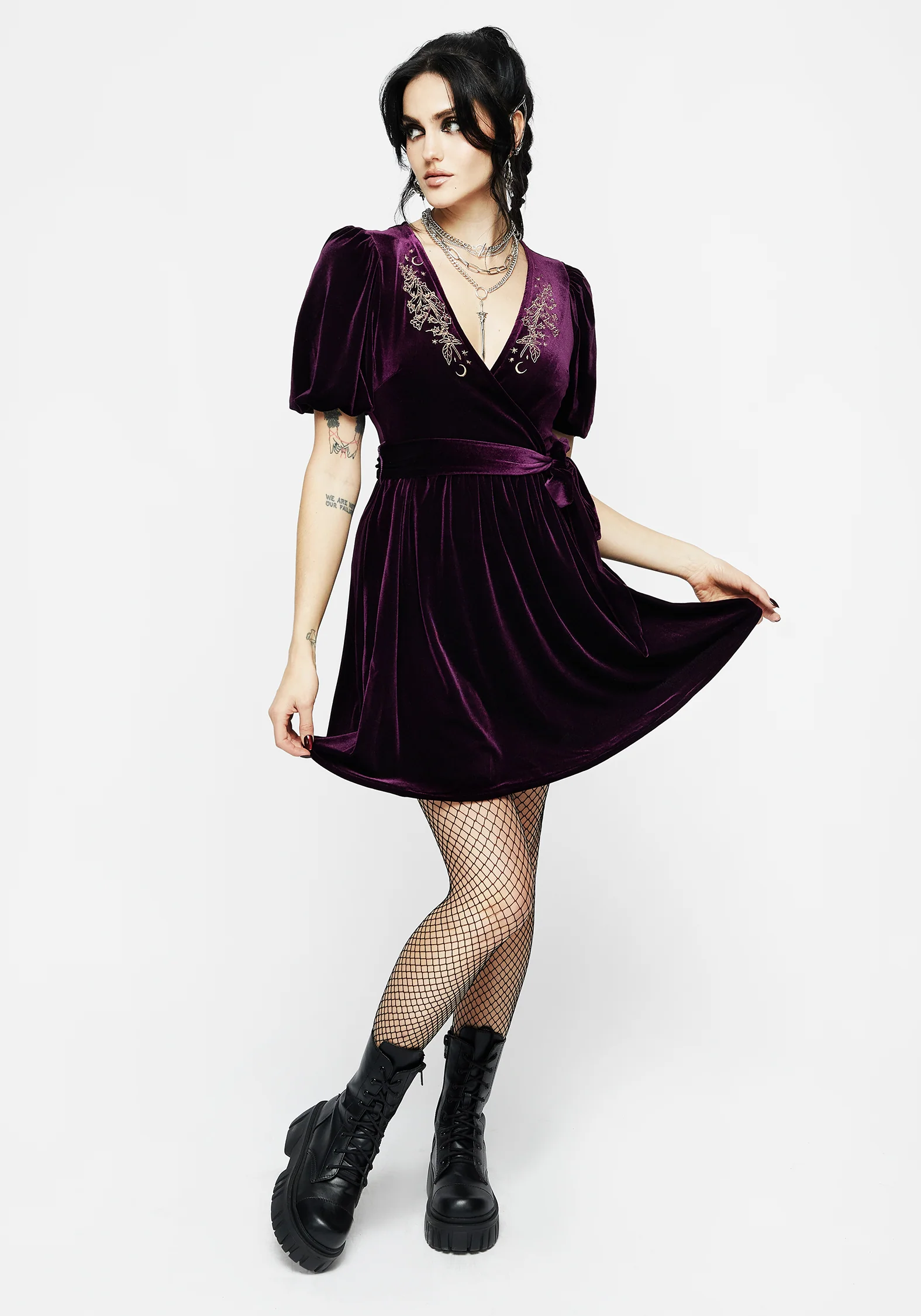 Hera Embroidered Mini Wrap Dress - Image 4