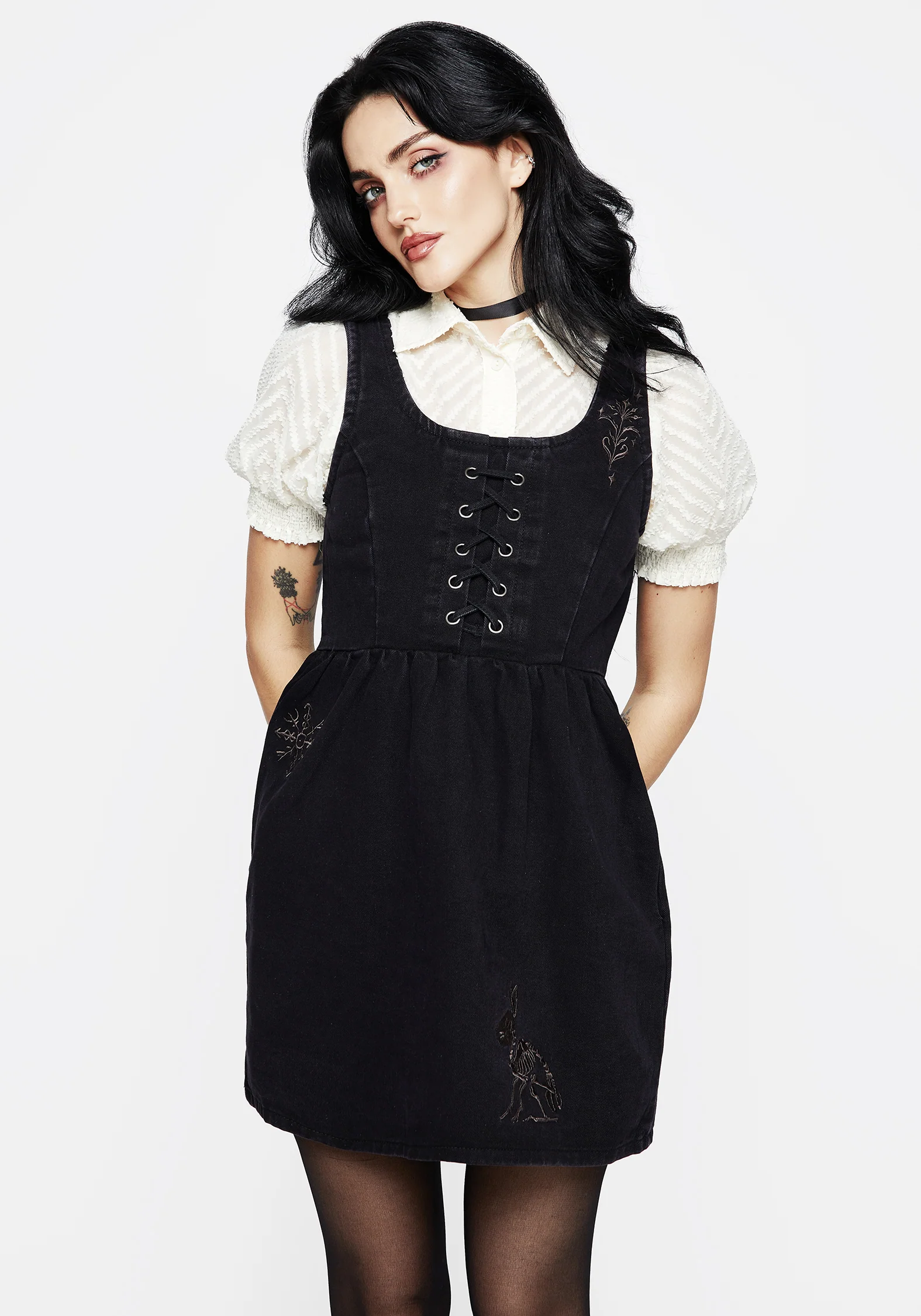 Hester Embroidered Lace Up Corset Mini Dress - Image 4