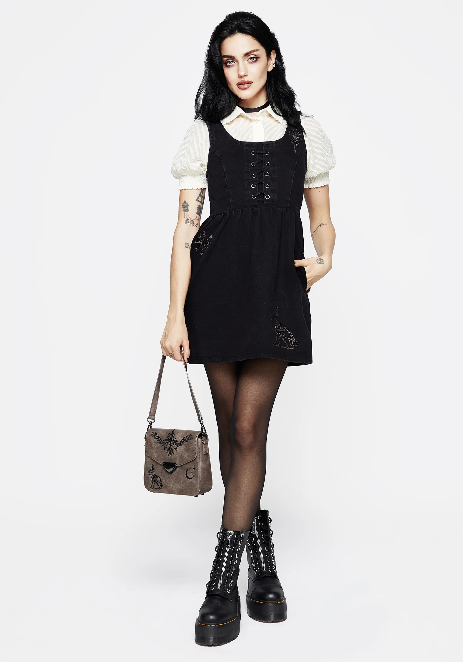 Hester Embroidered Lace Up Corset Mini Dress - Image 8
