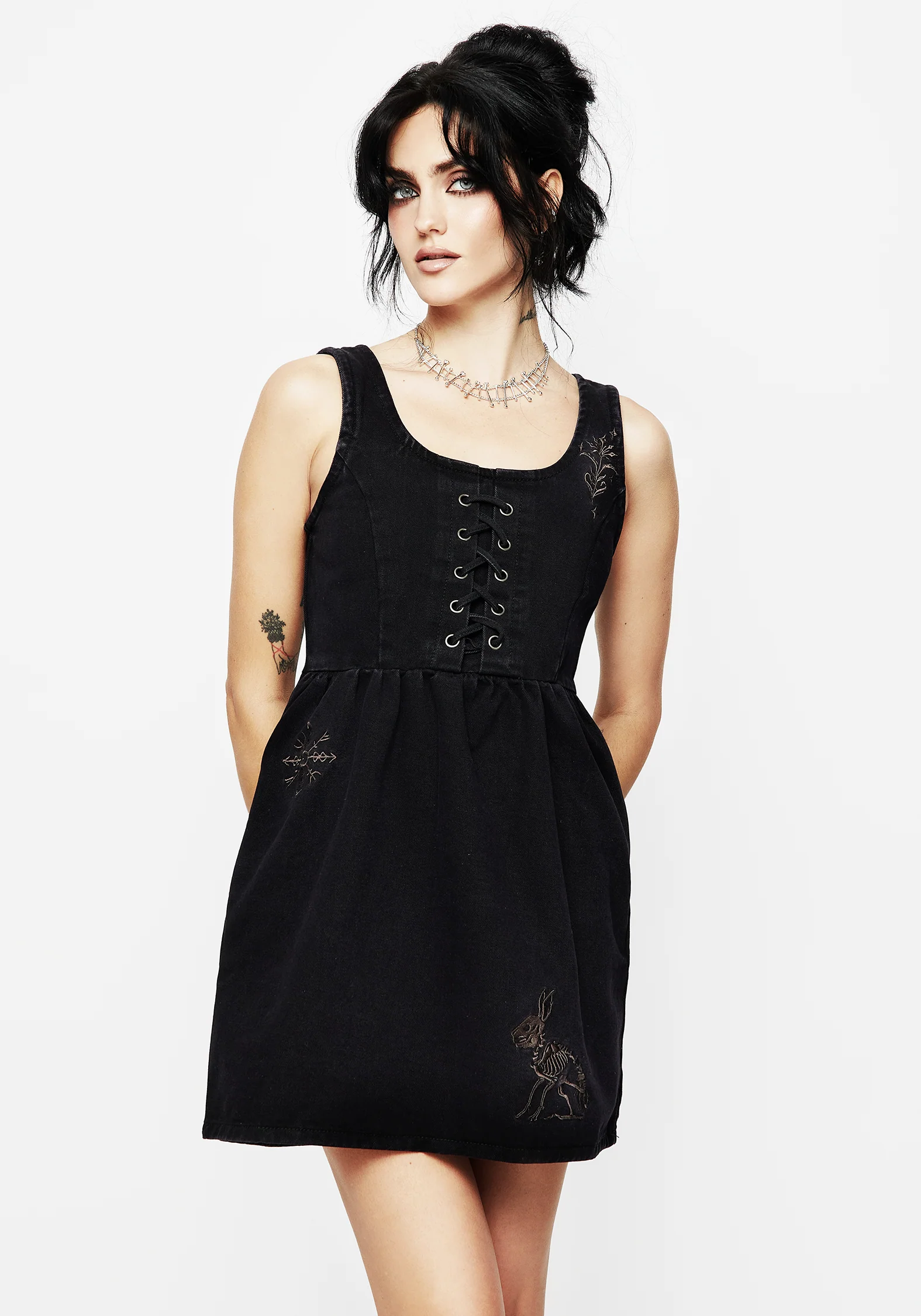 Hester Embroidered Lace Up Corset Mini Dress - Image 9