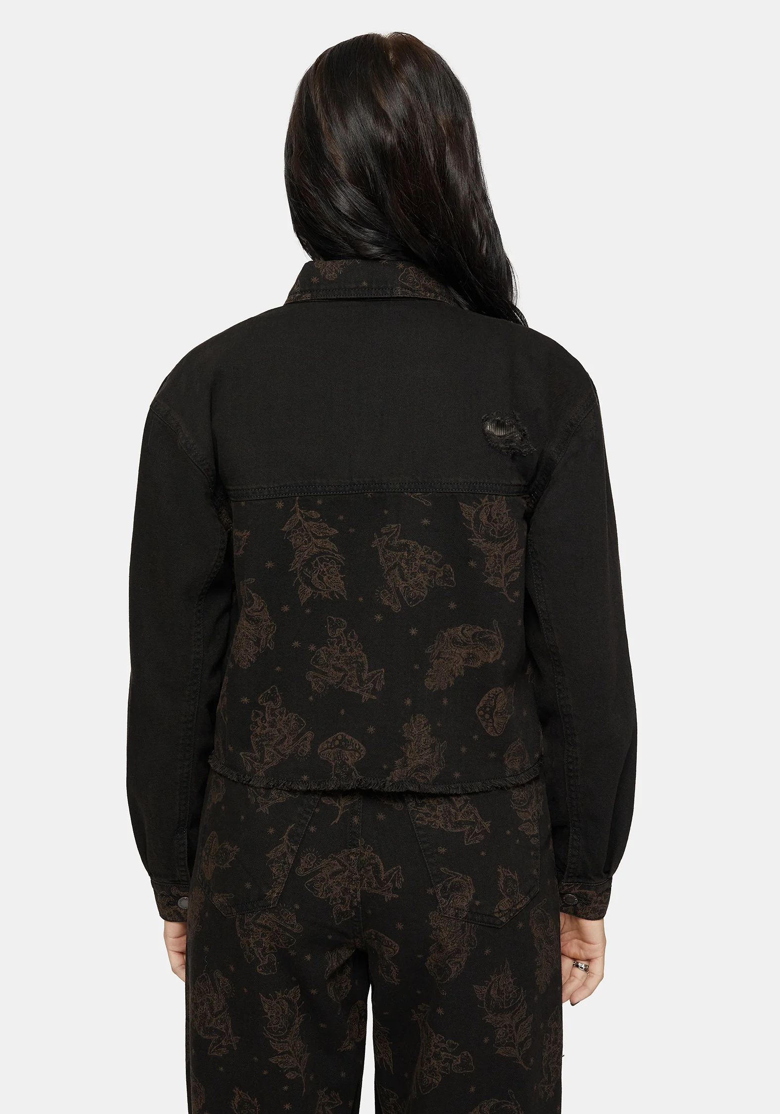 Hexborn Baba Yaga Printed Spliced Denim Jacket - Image 3