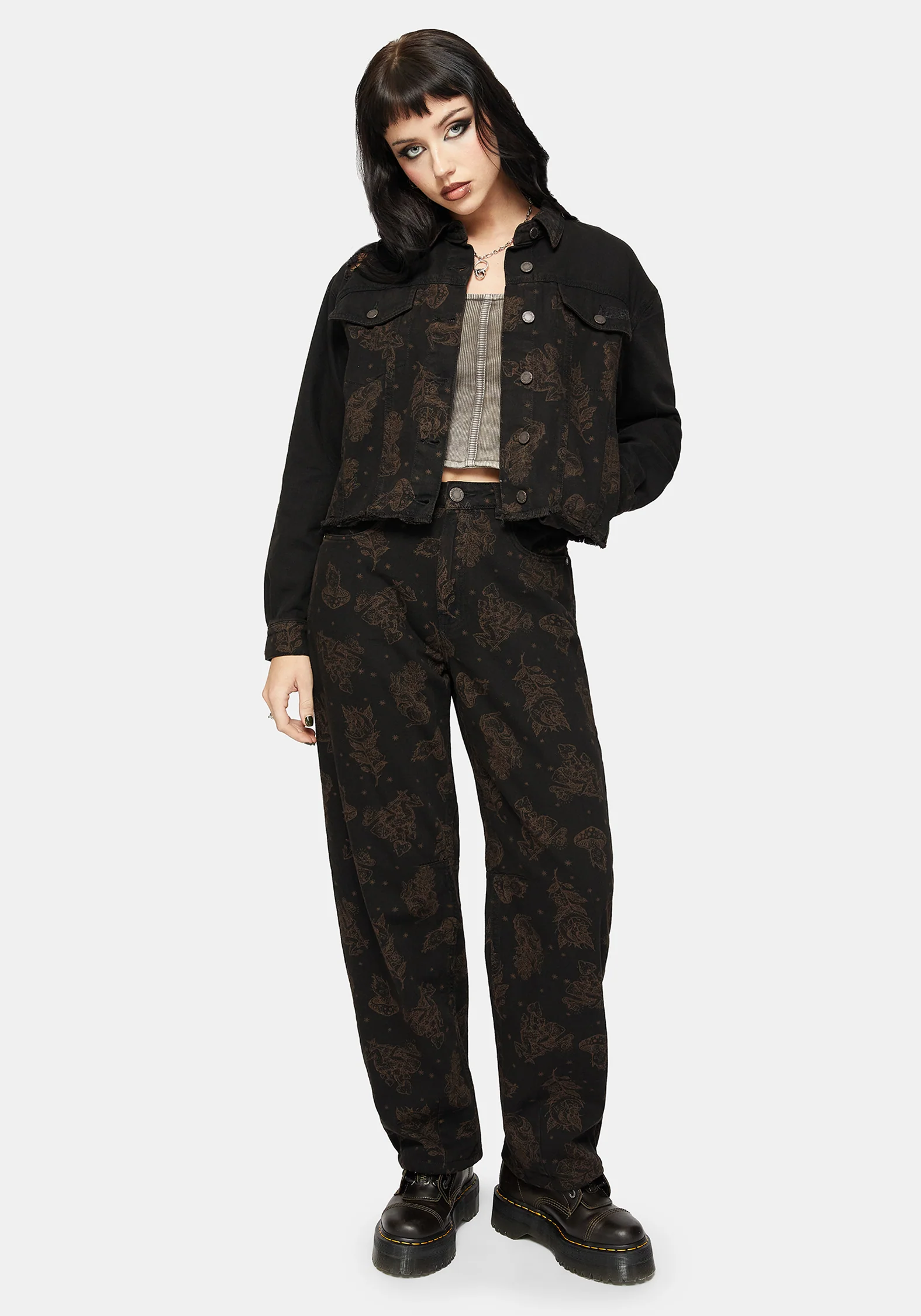Hexborn Baba Yaga Printed Spliced Denim Jacket - Image 4