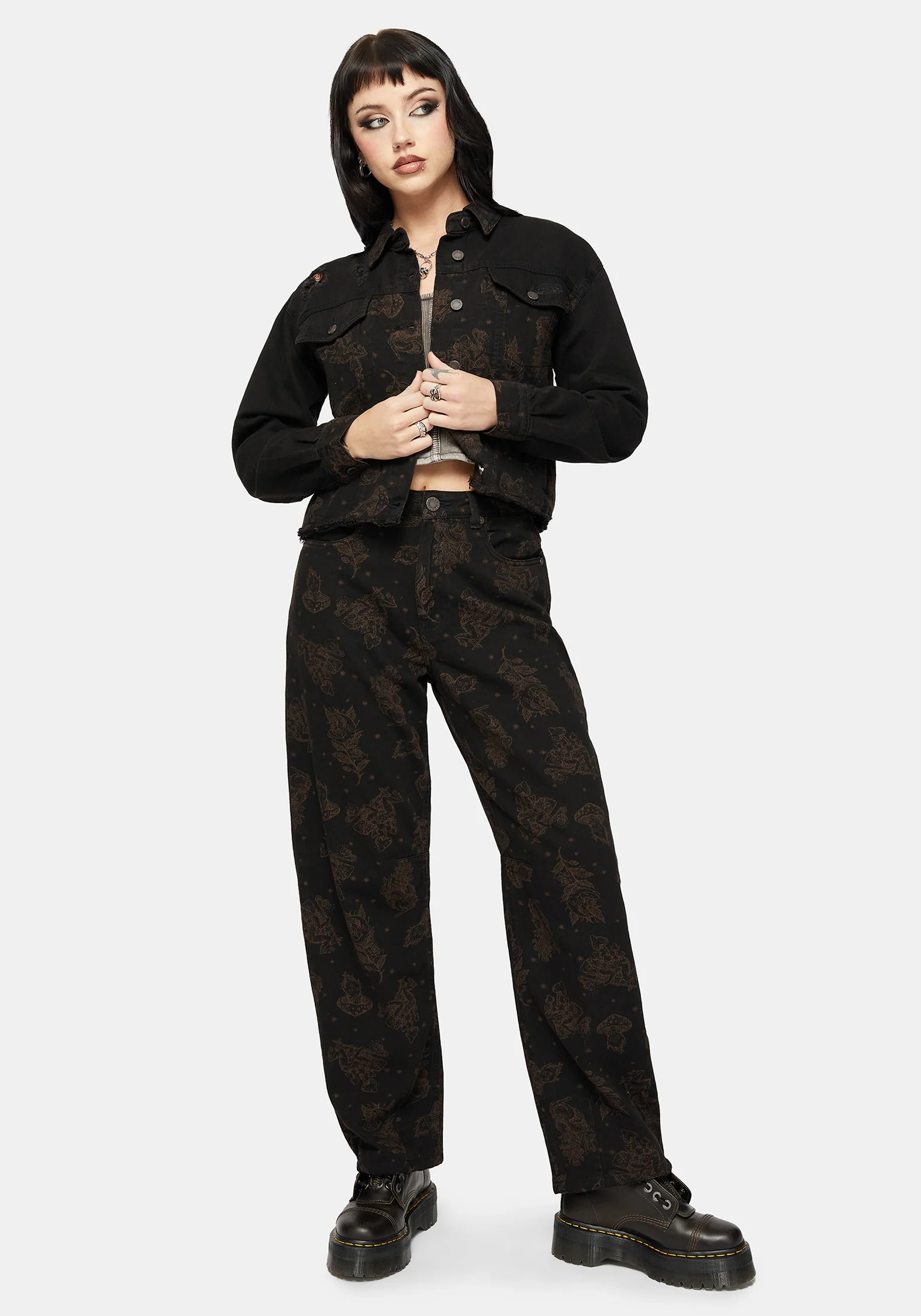 Hexborn Baba Yaga Printed Spliced Denim Jacket - Image 6