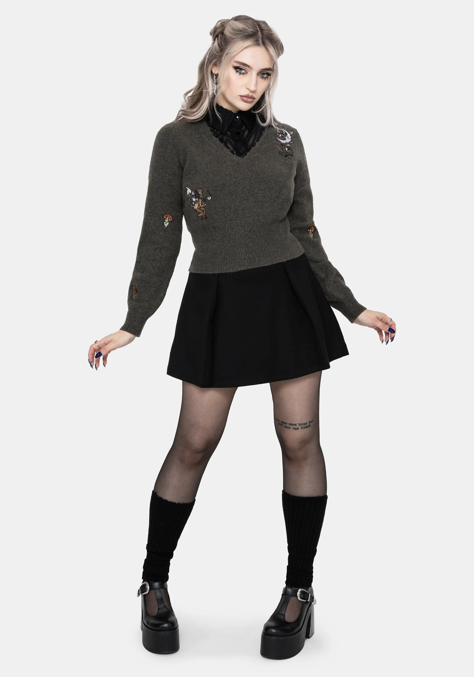 Hexborn Baba Yaga V Neck Embroidered Knit Jumper - Image 4