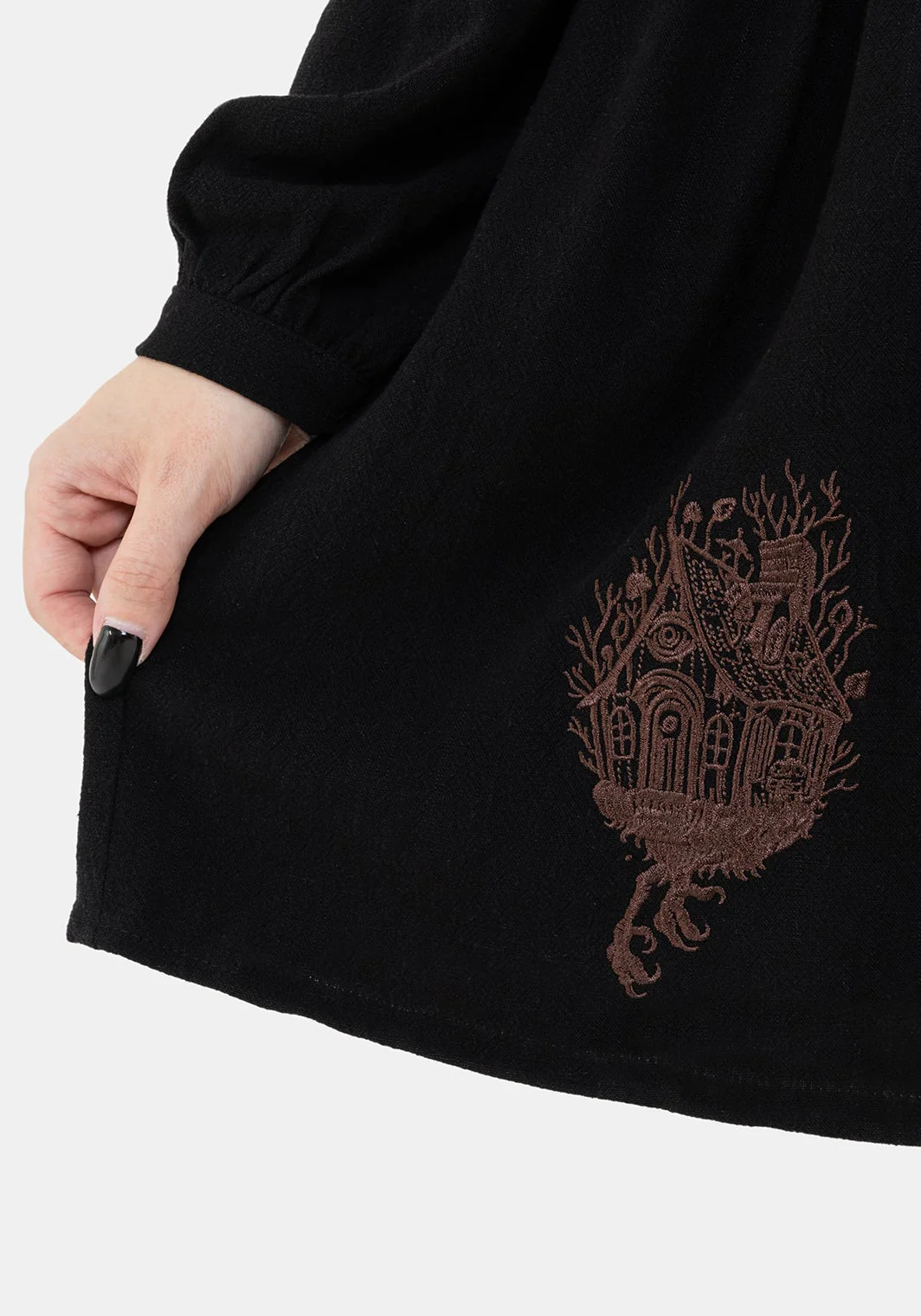 Hexborn Linen-Blend Baba Yaga Embroidered Long Sleeve Mini Dress - Image 2