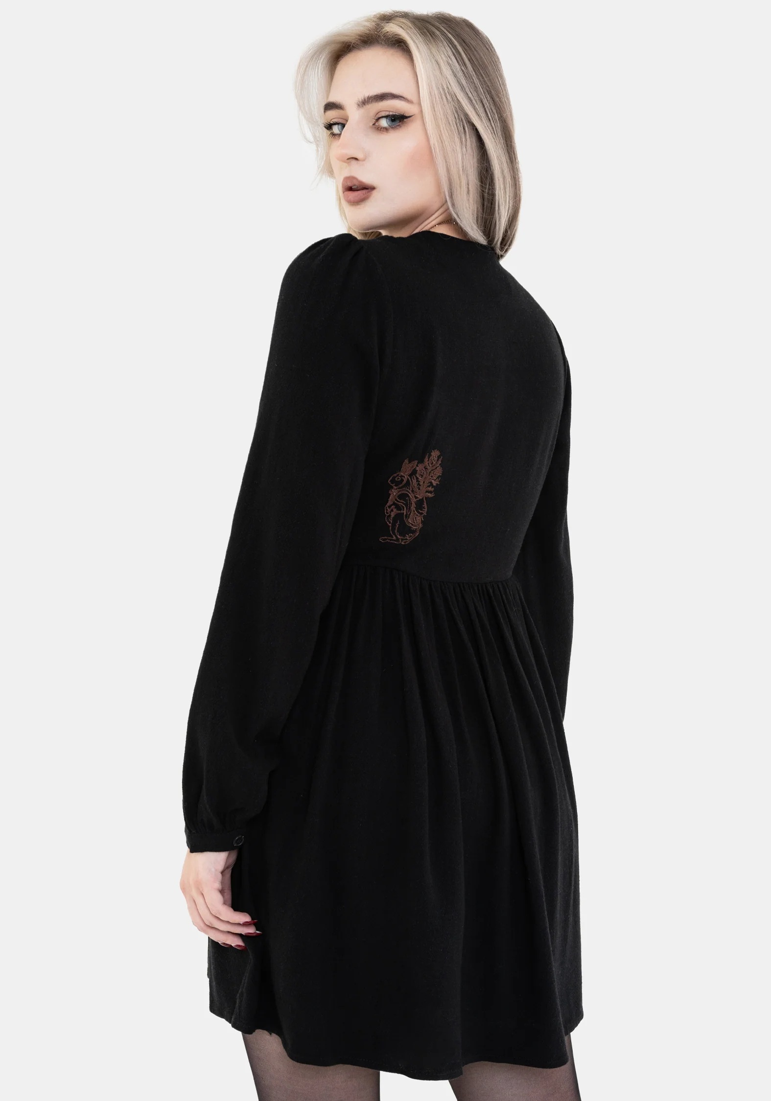 Hexborn Linen-Blend Baba Yaga Embroidered Long Sleeve Mini Dress - Image 3