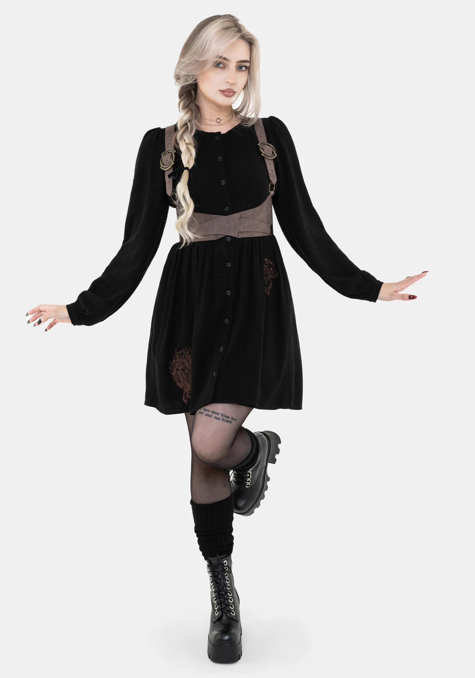 Hexborn Linen-Blend Baba Yaga Embroidered Long Sleeve Mini Dress - Image 7
