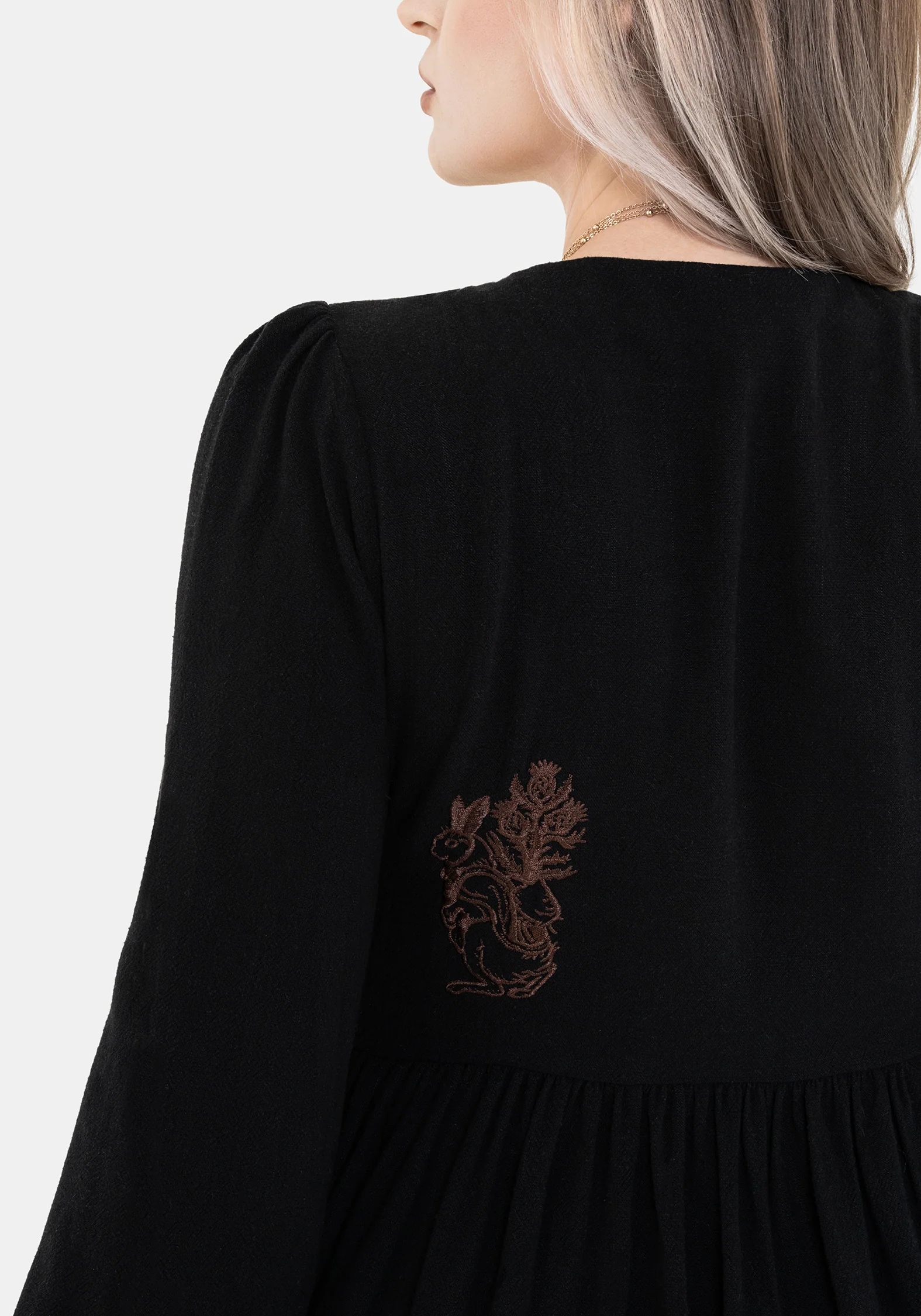 Hexborn Linen-Blend Baba Yaga Embroidered Long Sleeve Mini Dress - Image 8