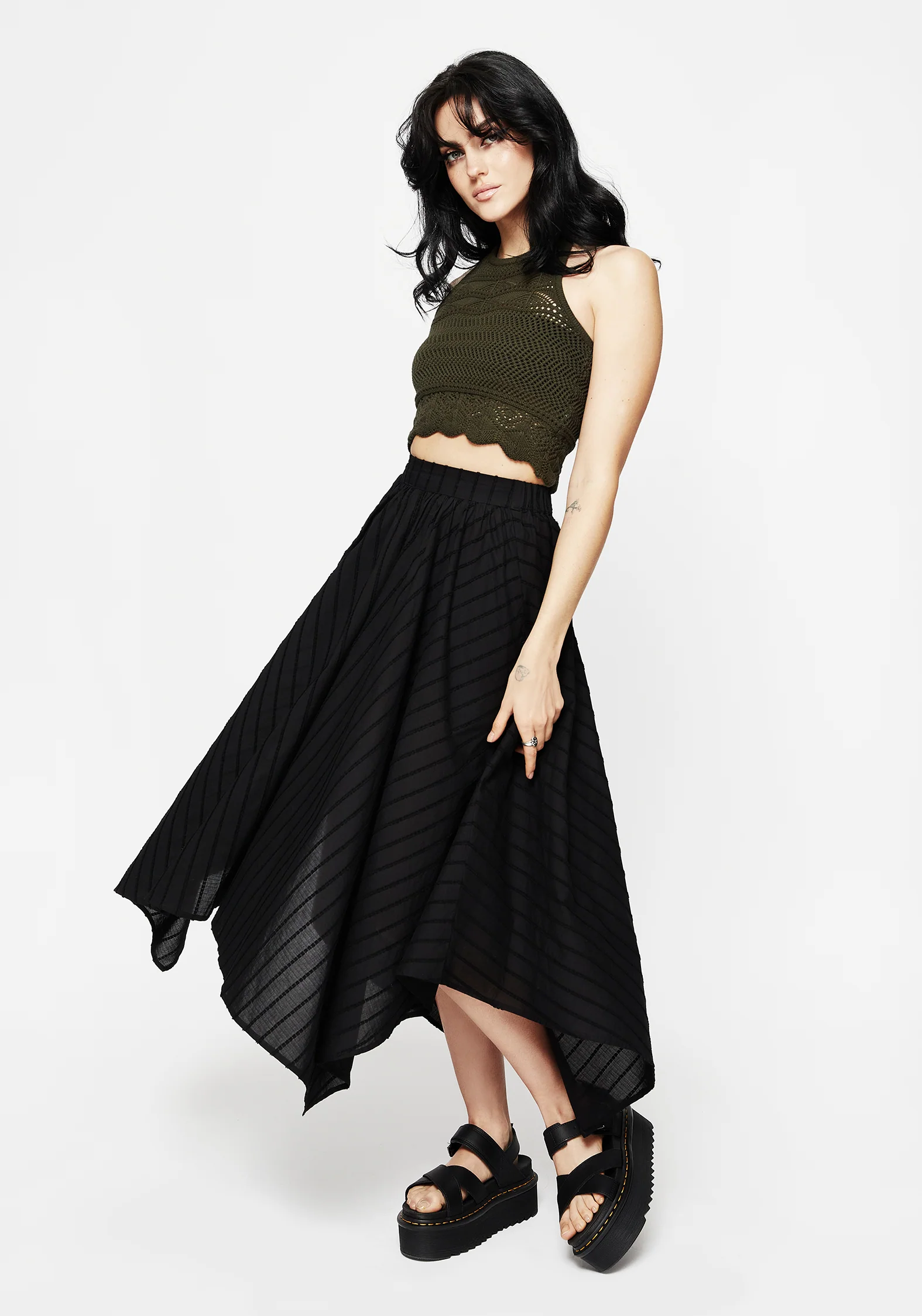 Hooked Pointelle Halter Crop Top - Green - Image 5