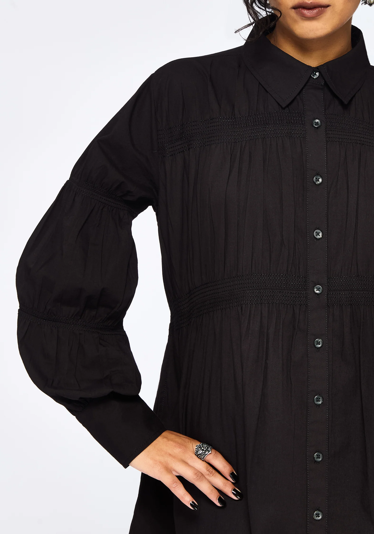 Incantation Cotton Blend Smocked Mini Shirt Dress - Image 2