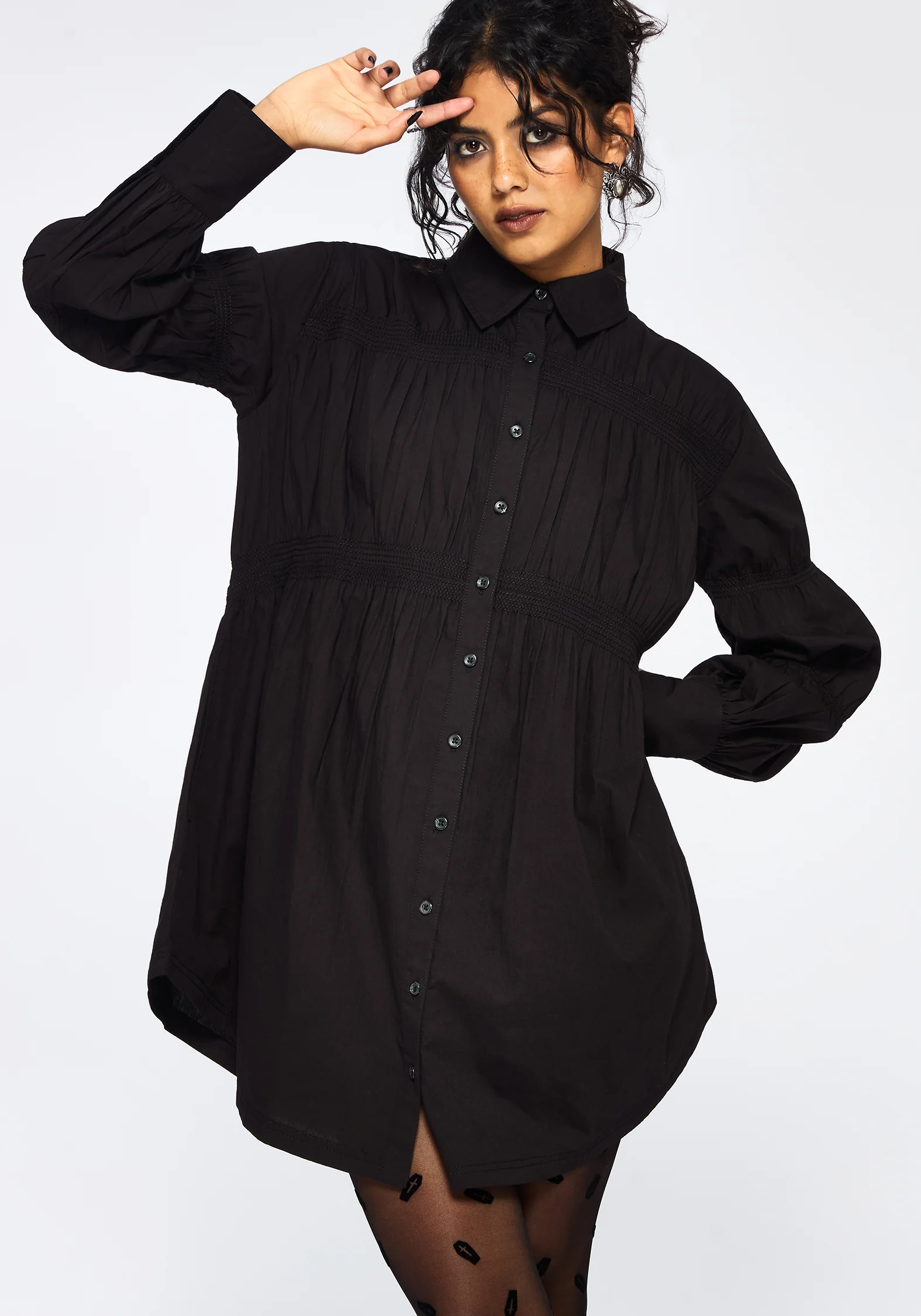 Incantation Cotton Blend Smocked Mini Shirt Dress - Image 5
