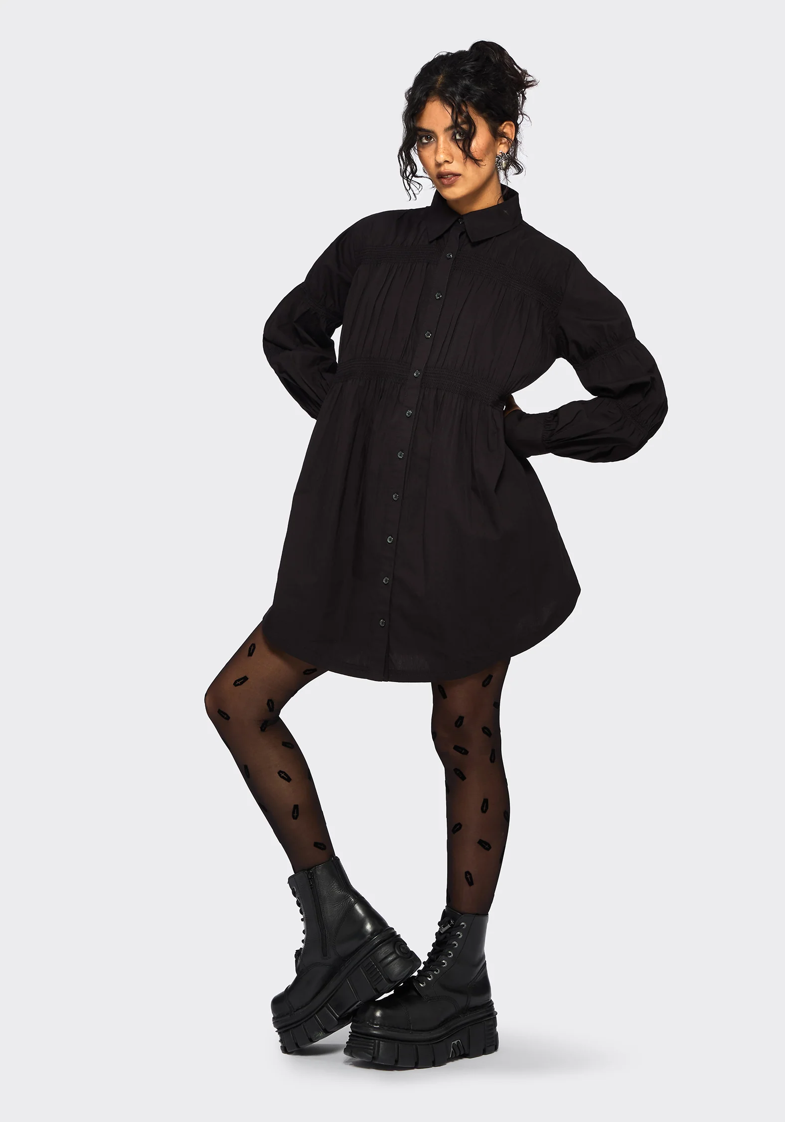 Incantation Cotton Blend Smocked Mini Shirt Dress - Image 6