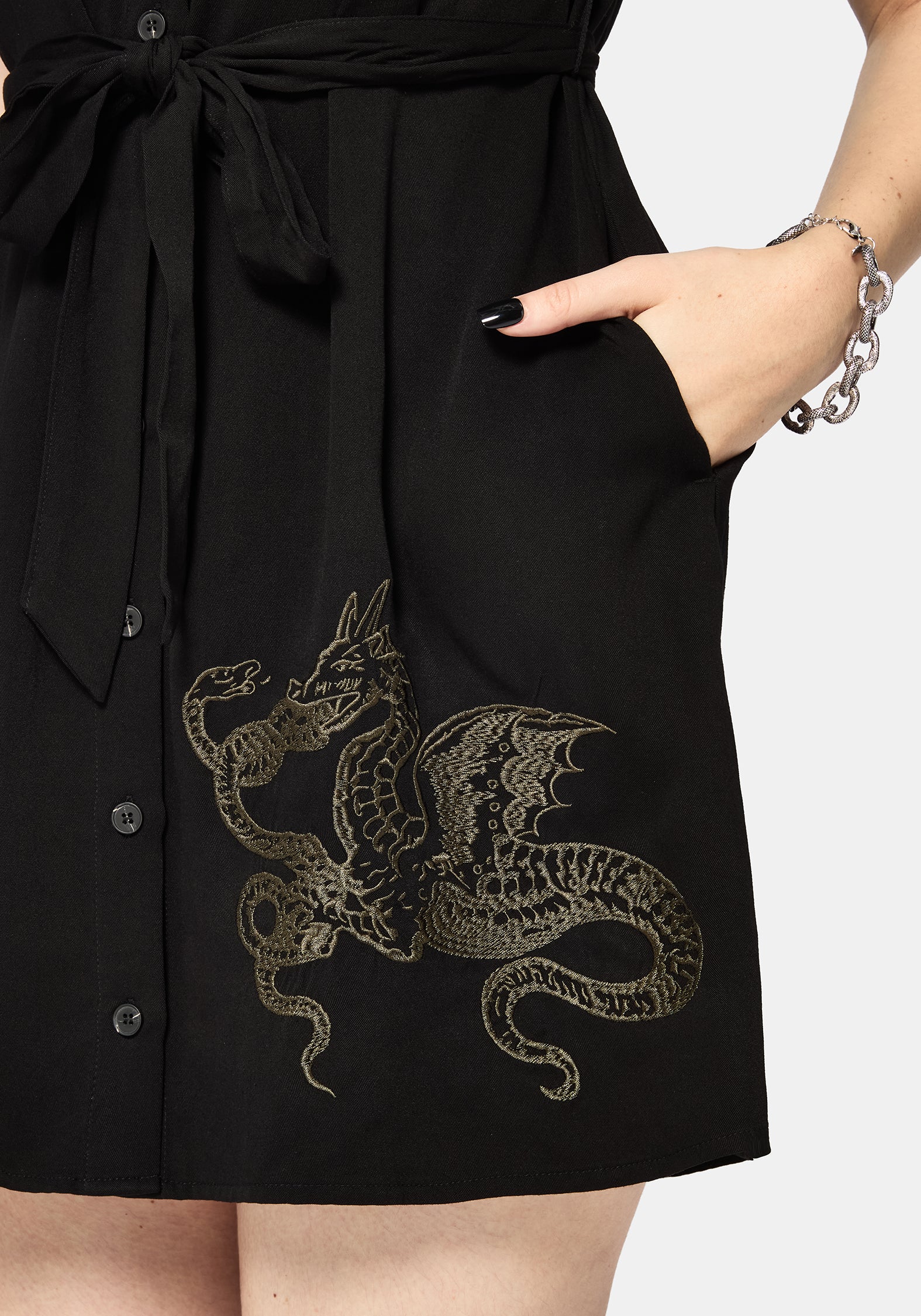 Isara Dragon Embroidered Mini Shirt Dress - Image 2