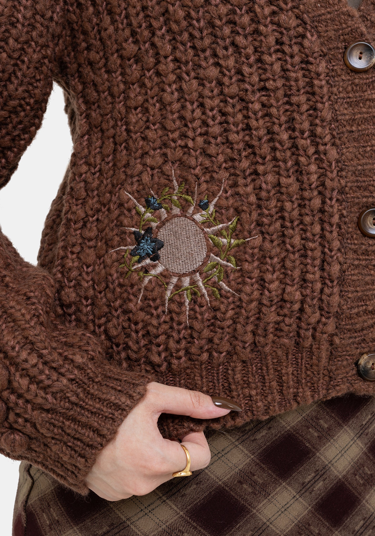 Isla Chunky Bobble Moon Embroidered Knit Cardigan - Image 2