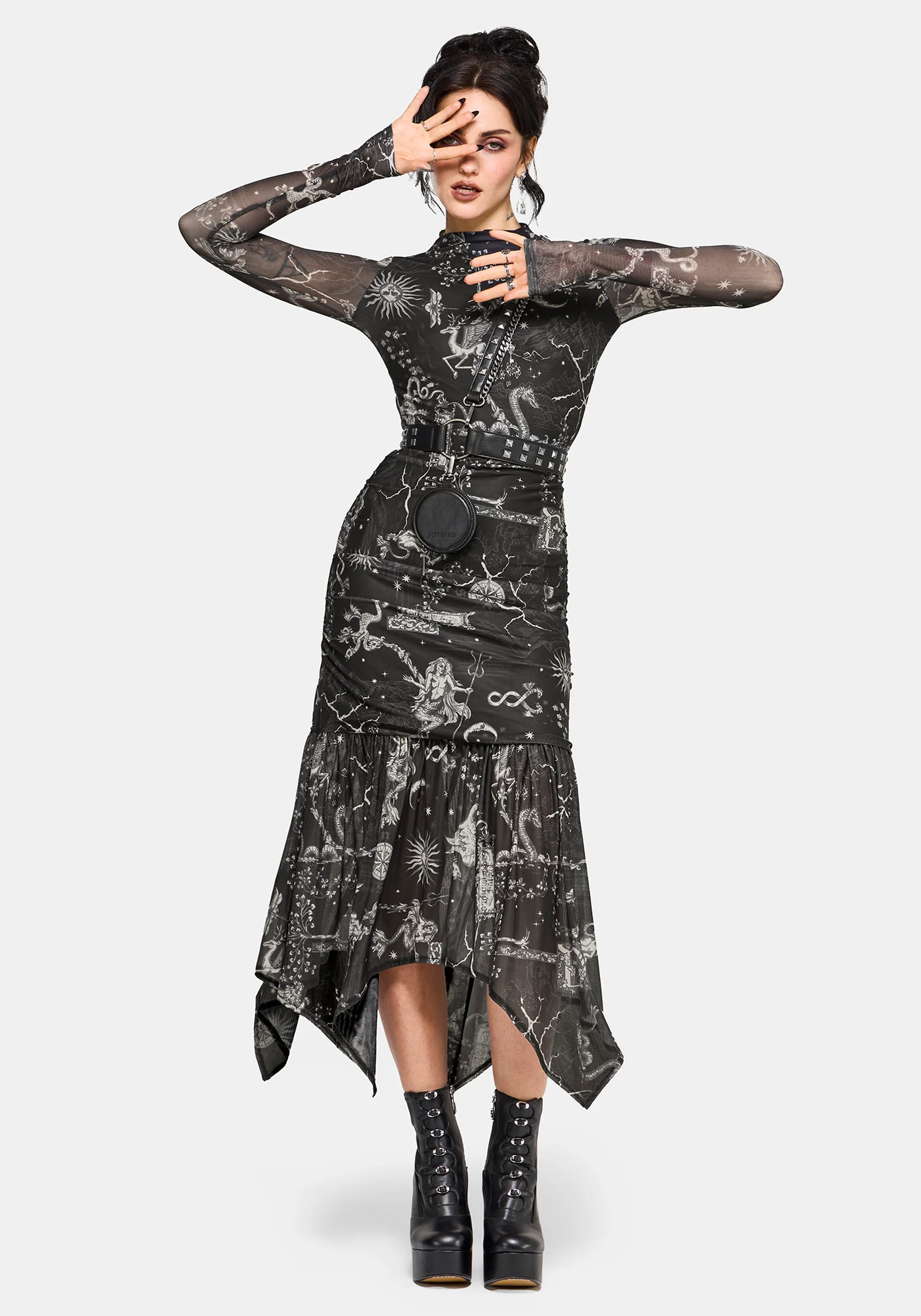 Isolde Medieval Map Mesh Midaxi Dress - Image 6