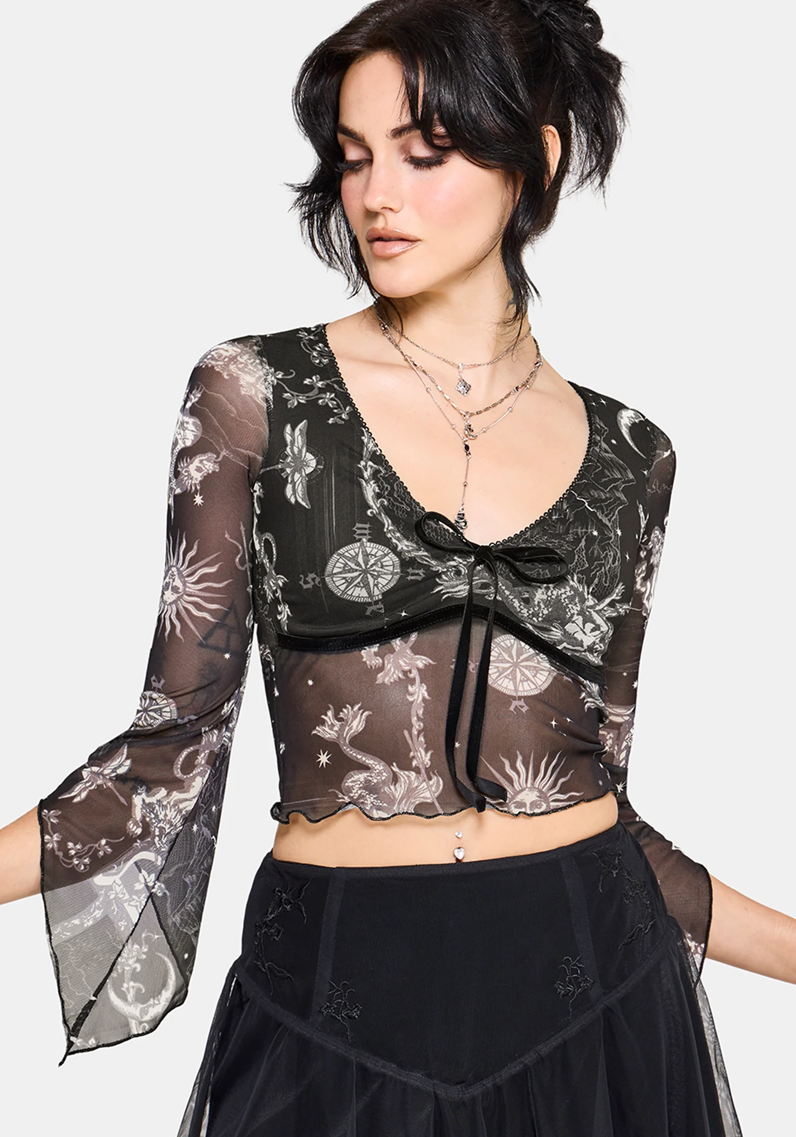 Isolde Medieval Map Velvet Mesh Mix Top