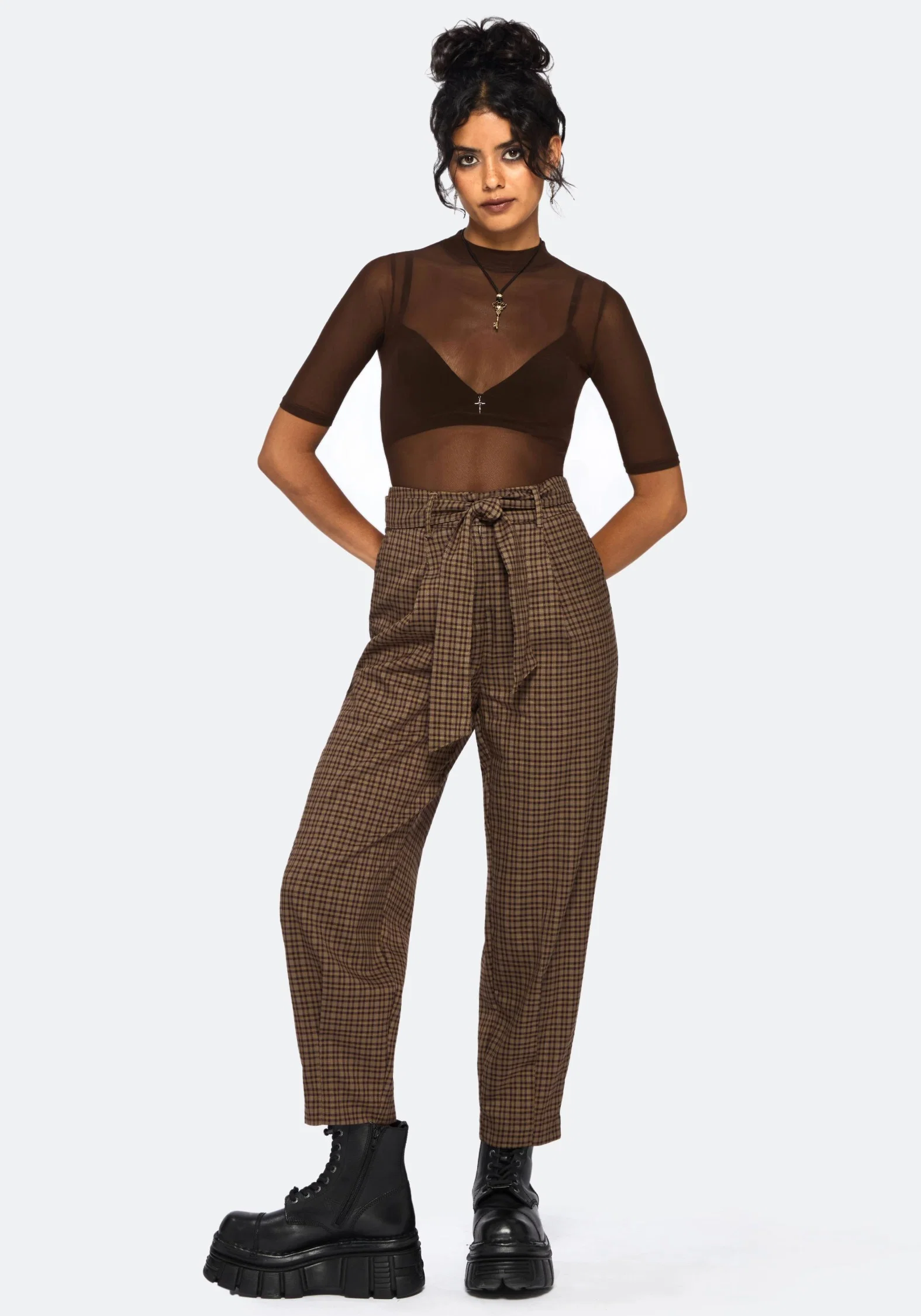 Jinx Mesh Short Sleeve Top - Brown - Image 5