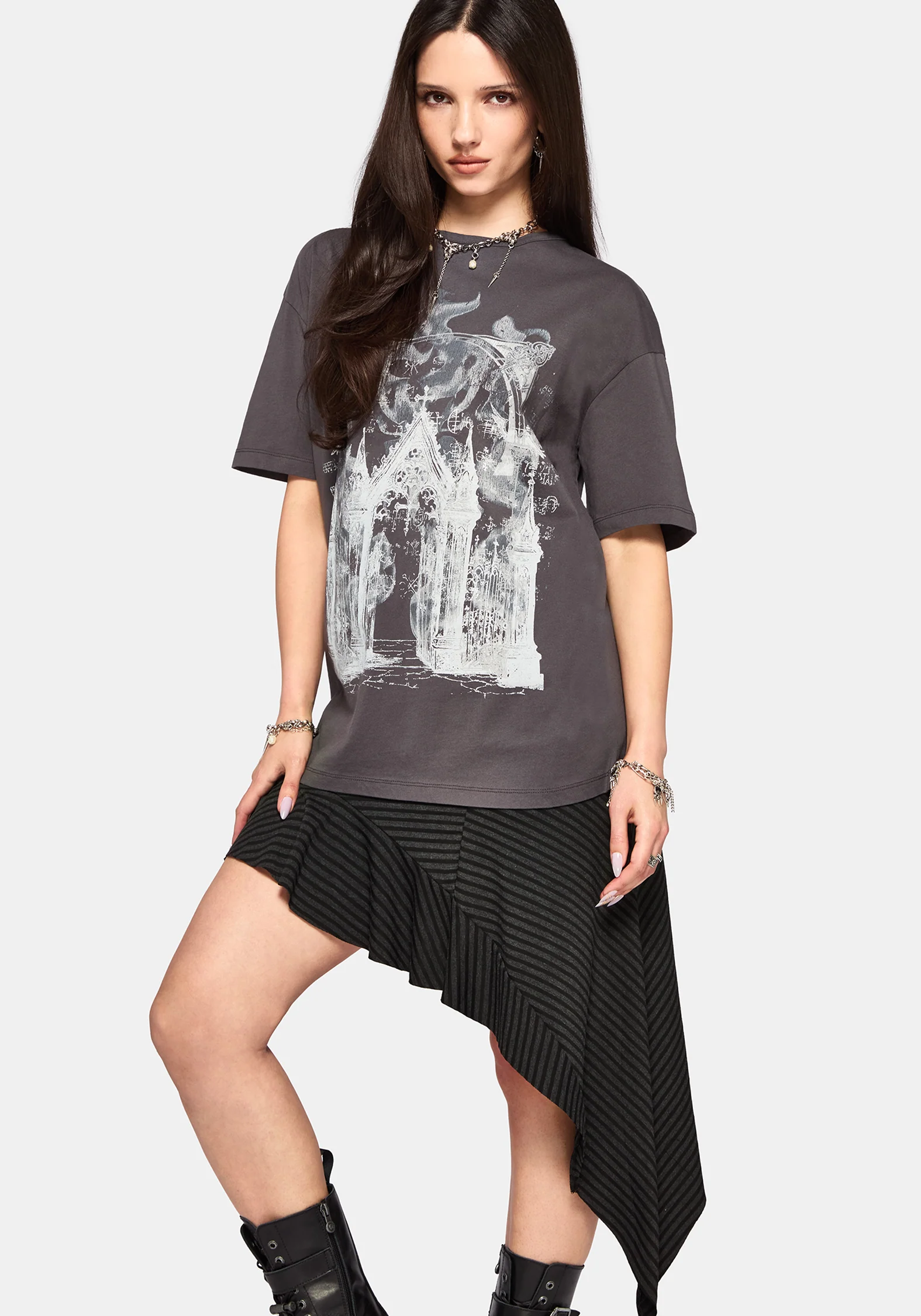 Kayla Stripe Asymmetric Mini Skirt - Image 3