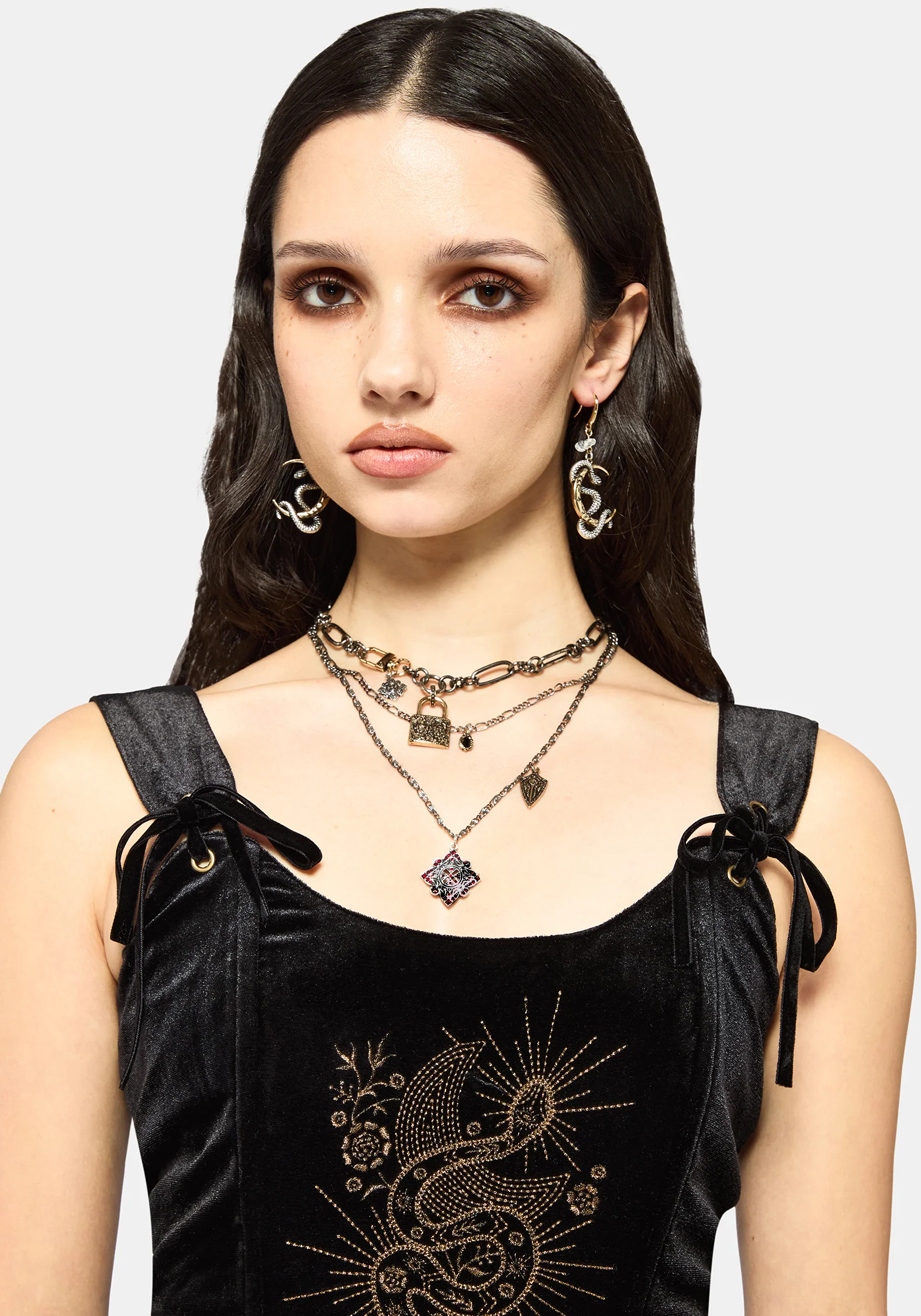 Kobra Velour Embroidered Tie Strap Corset Top - Image 2