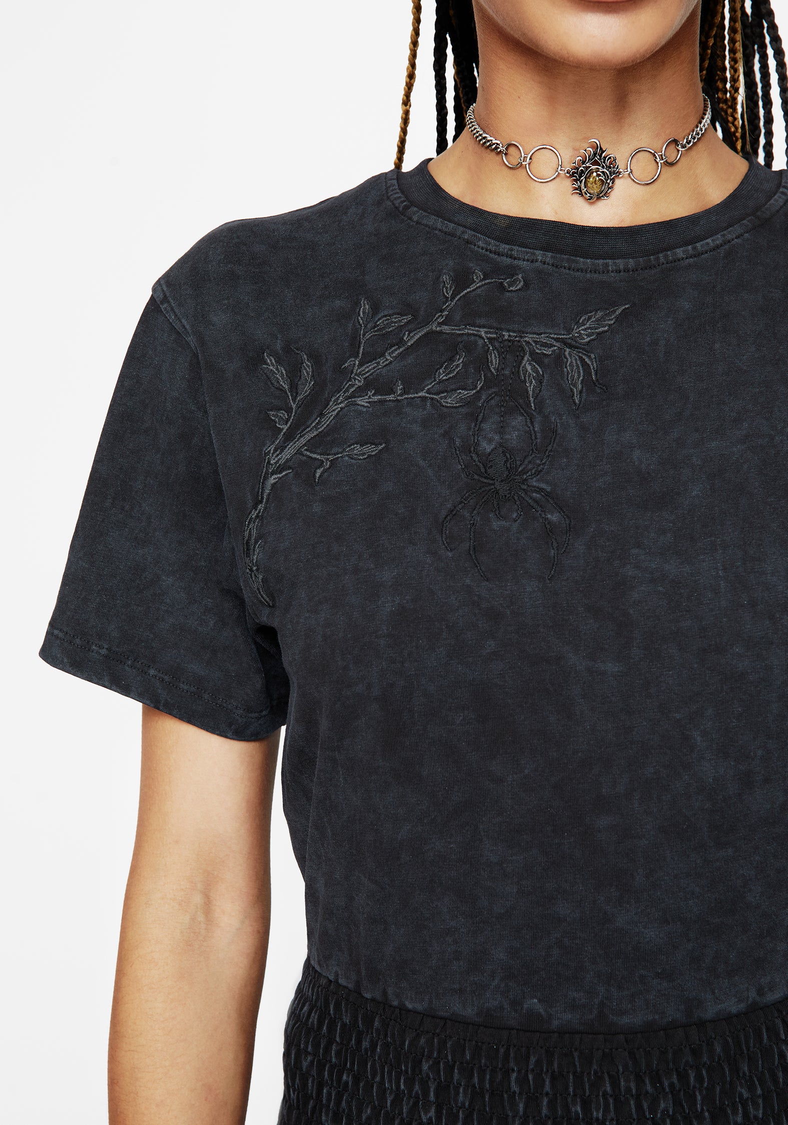 Lamia Spider Embroidered Smock Waist Cotton T-Shirt - Image 2