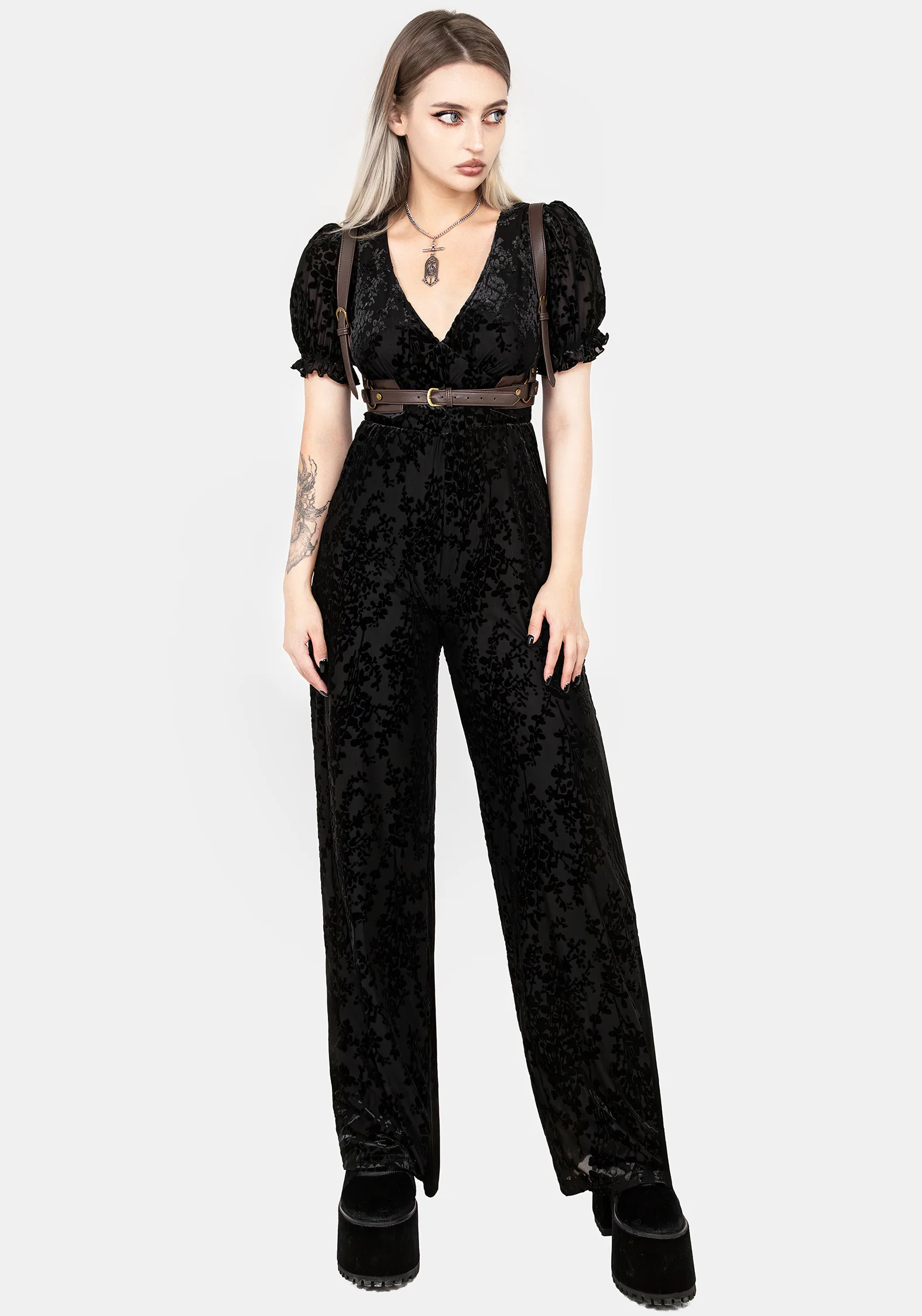 Lilias Devoré Velour Mesh Jumpsuit - Image 5