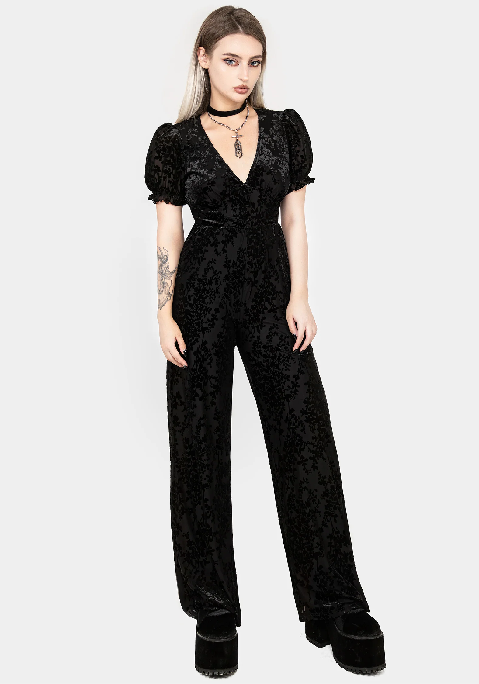 Lilias Devoré Velour Mesh Jumpsuit - Image 8