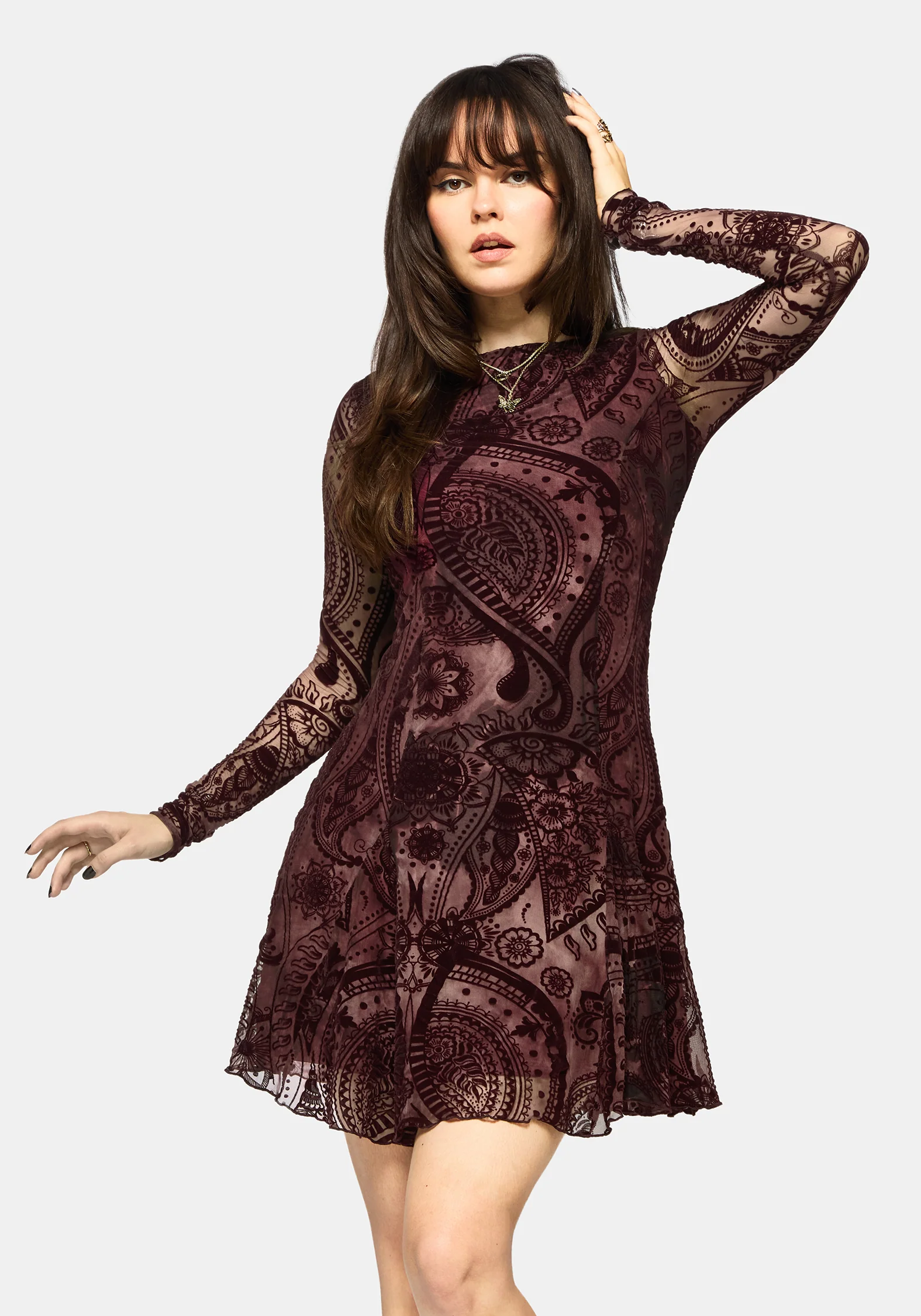 Loveday Paisley Printed Godet Mini Dress - Image 4