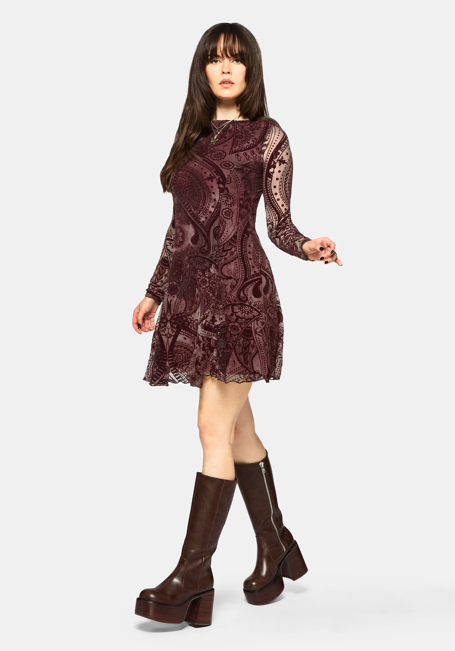 Loveday Paisley Printed Godet Mini Dress - Image 5