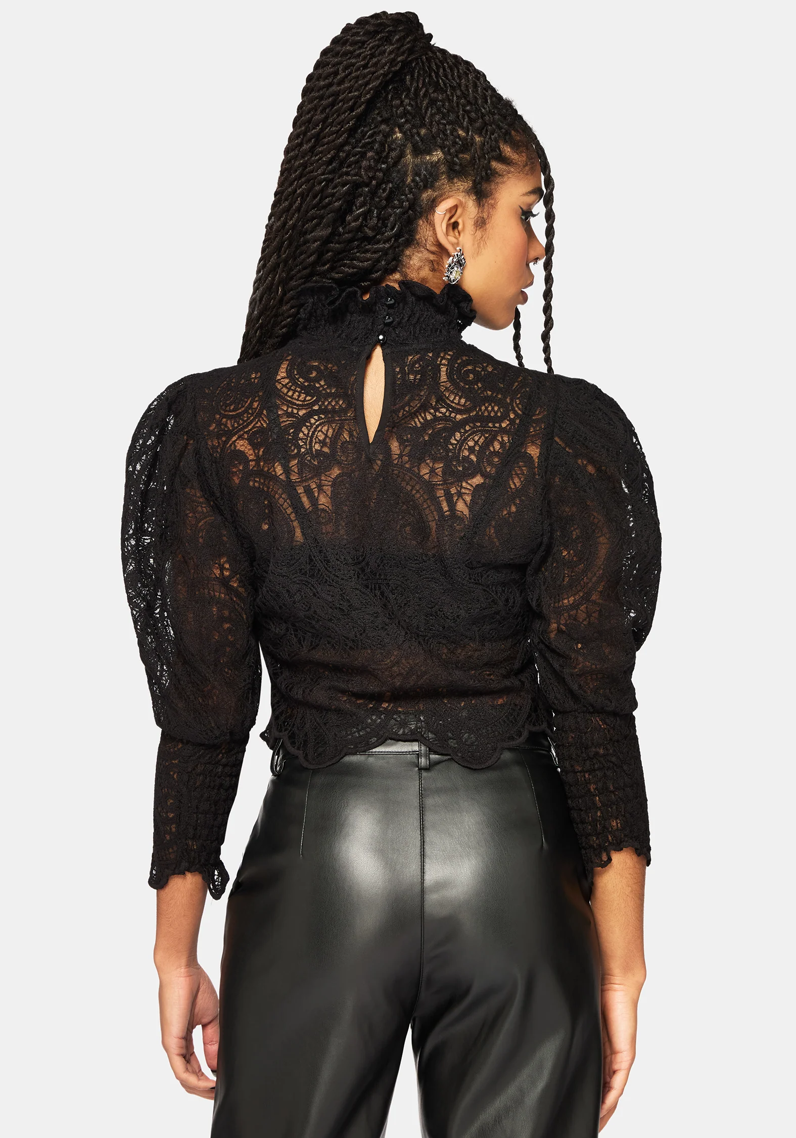 Lyra Lace Ruched High Neck Blouse - Black - Image 3