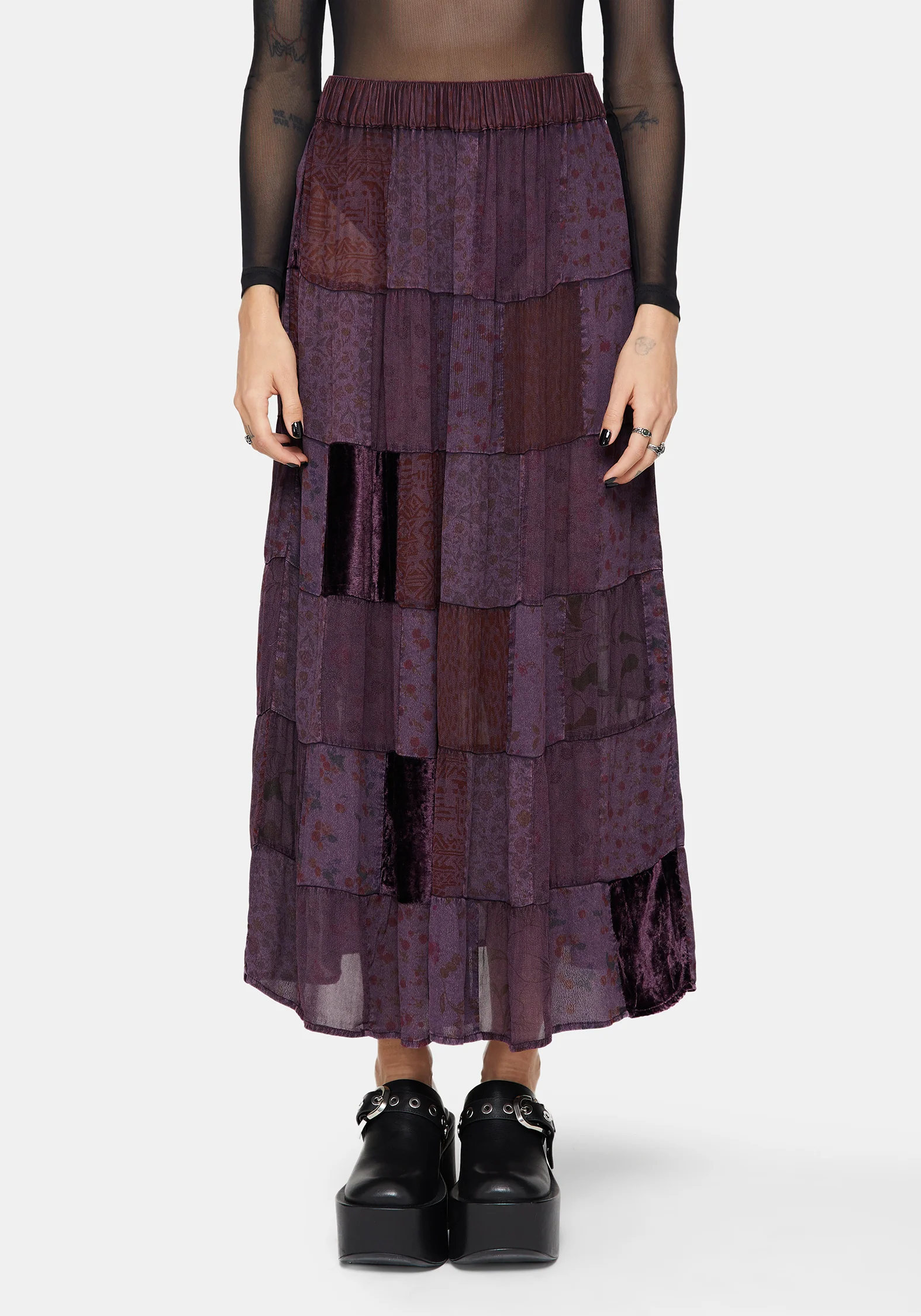 Mabel Floral Printed Patchwork Skirt - Image 4