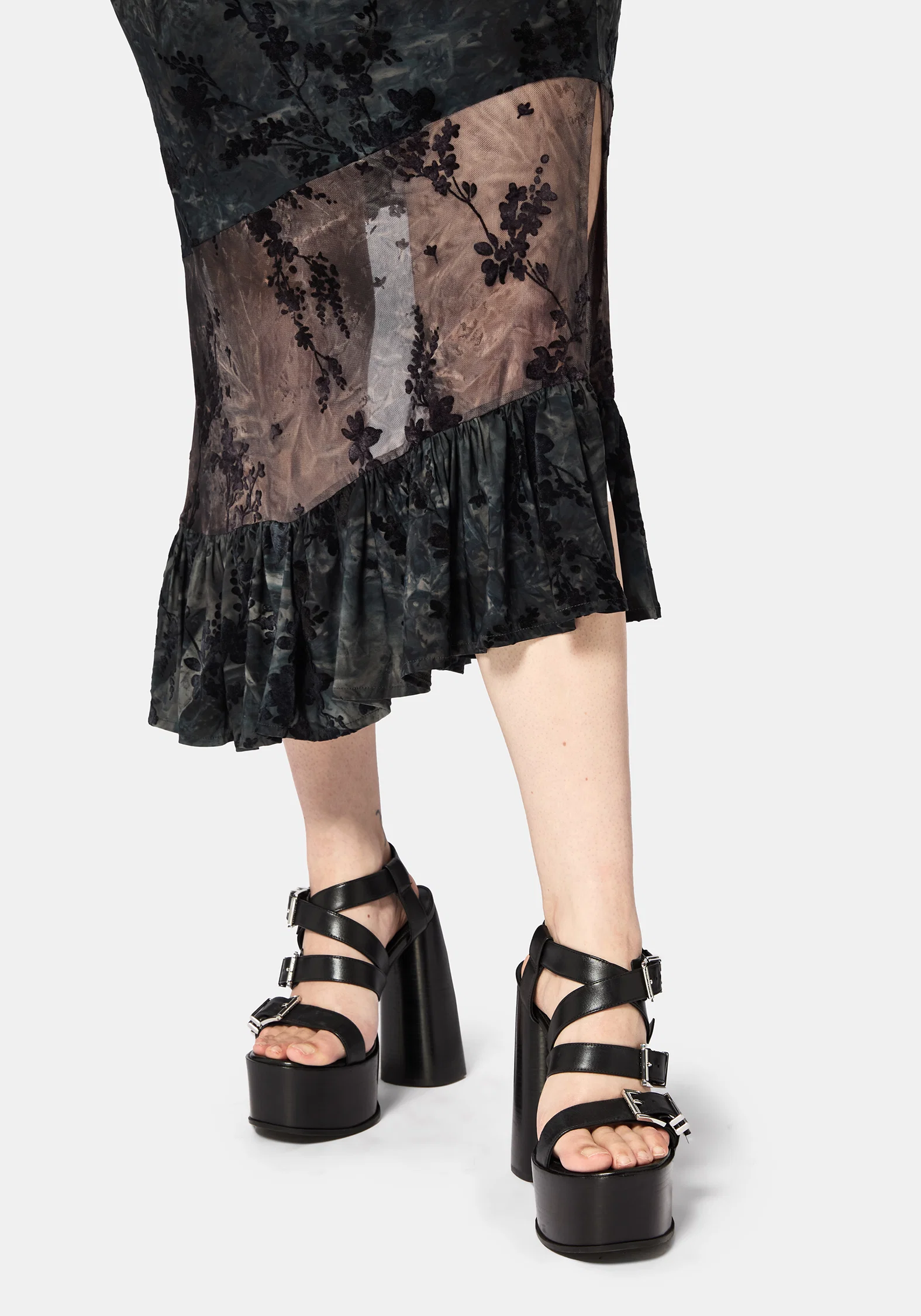 Maeira Tiered Grey Flocked Midaxi Skirt - Image 2