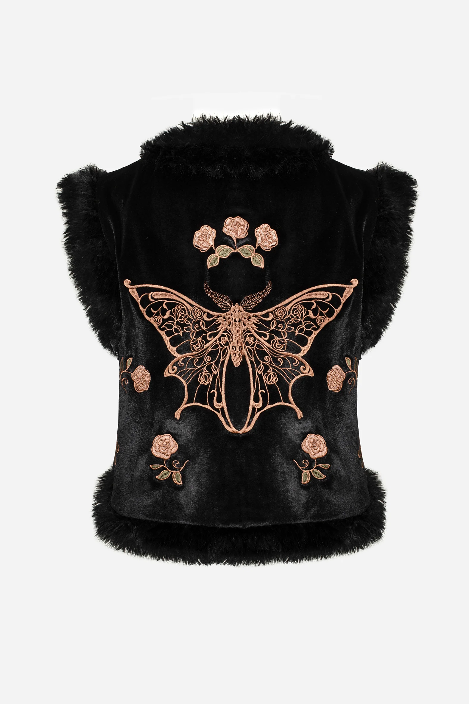 Maeve Faux Fur Embroidered Moth Gilet - Image 13