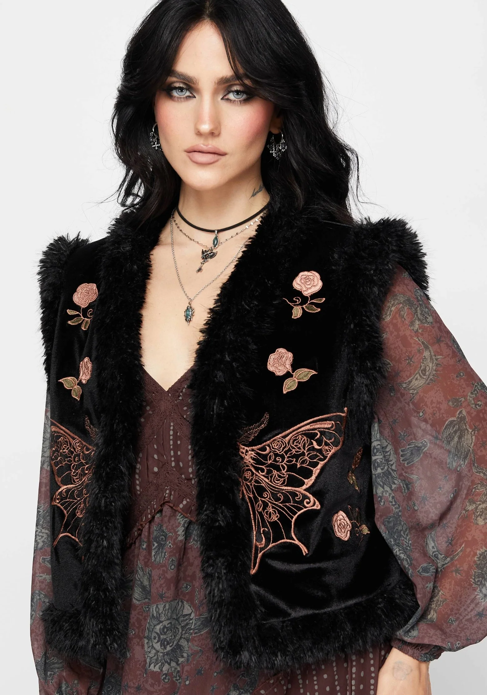 Maeve Faux Fur Embroidered Moth Gilet - Image 5