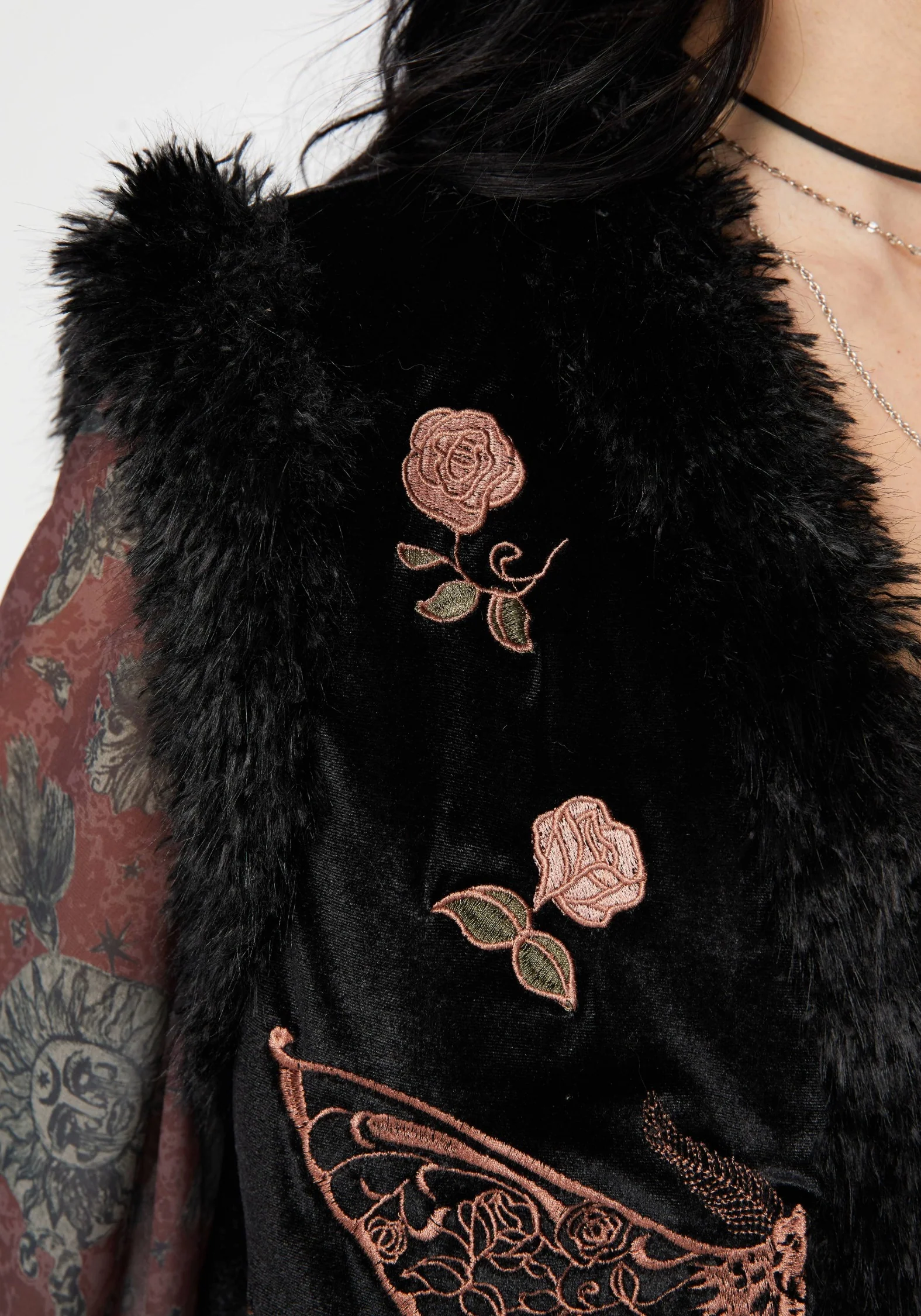 Maeve Faux Fur Embroidered Moth Gilet - Image 7
