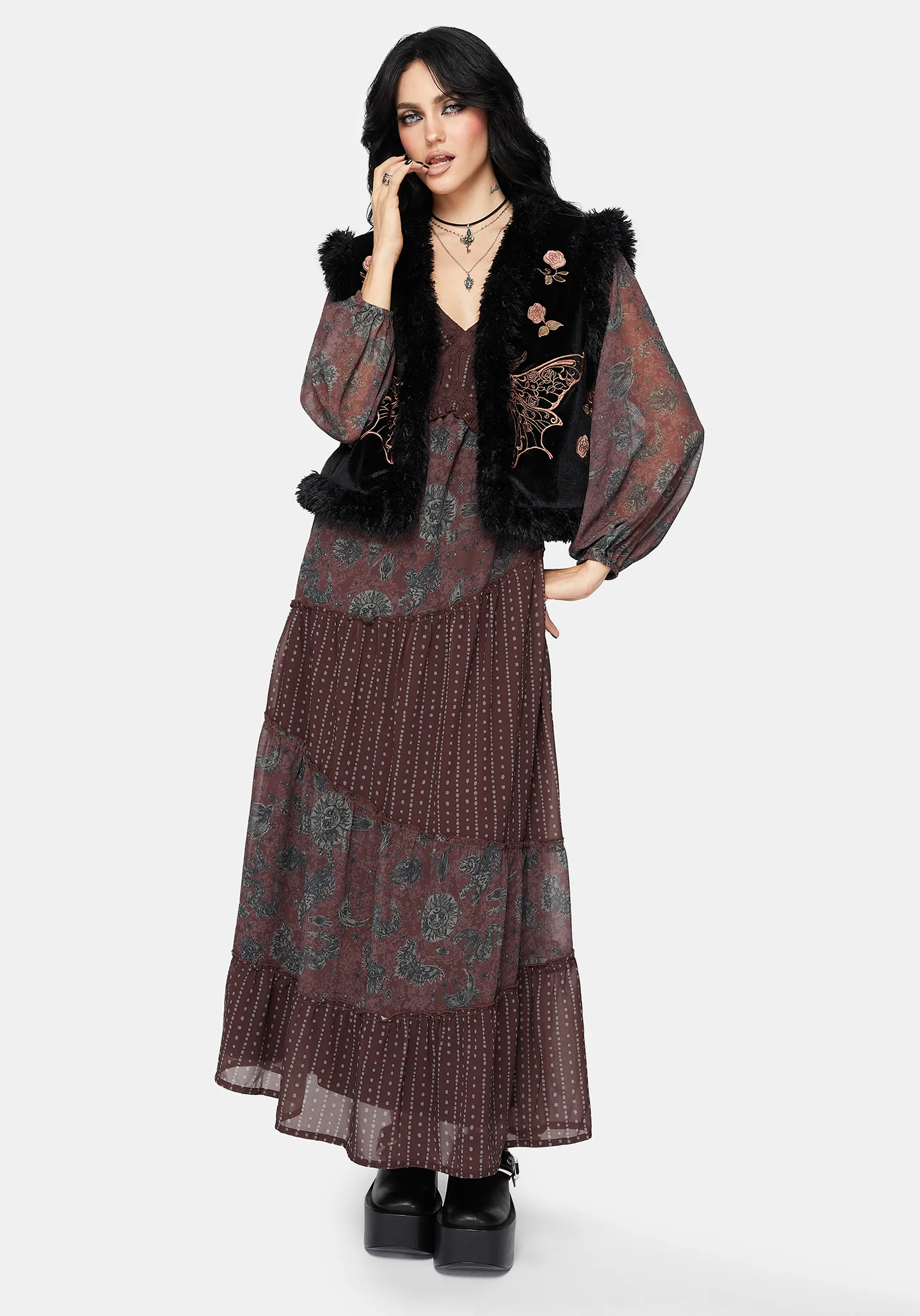 Maeve Faux Fur Embroidered Moth Gilet - Image 8