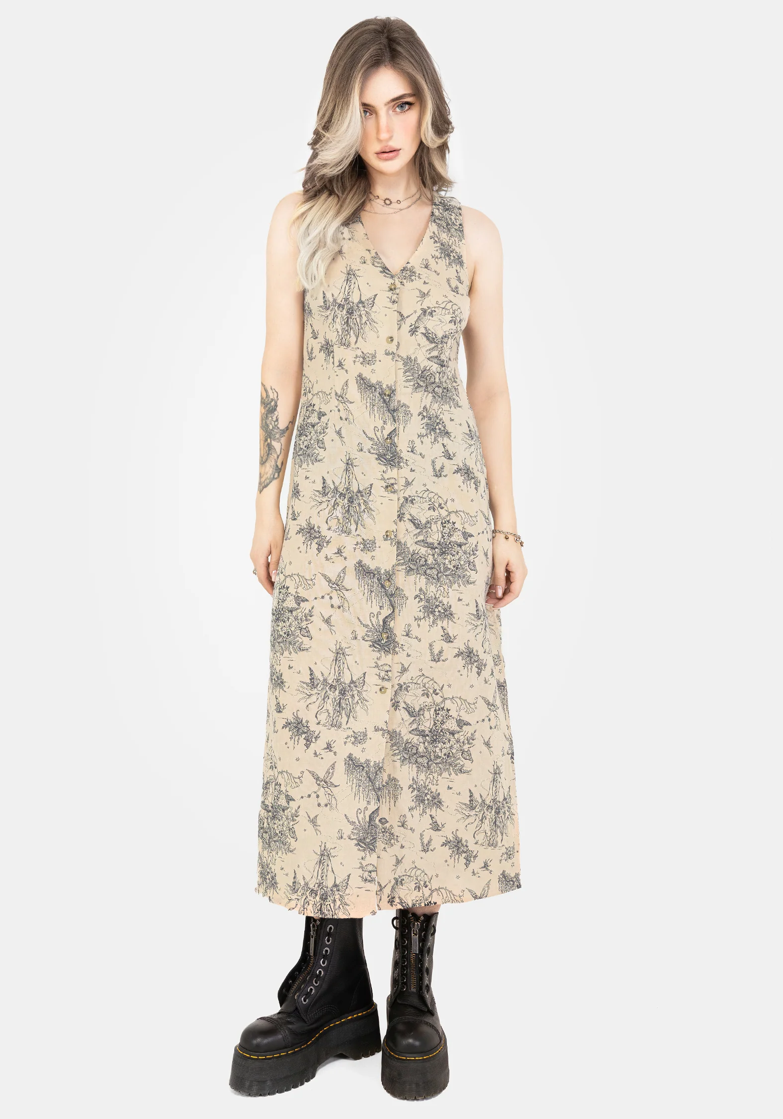 Maypole Cotton Print Button Up Midaxi Dress