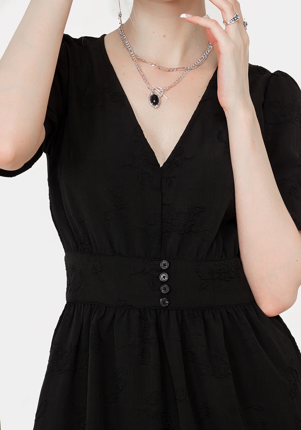 Medea Jacquard V-Neck Midaxi Dress - Image 4
