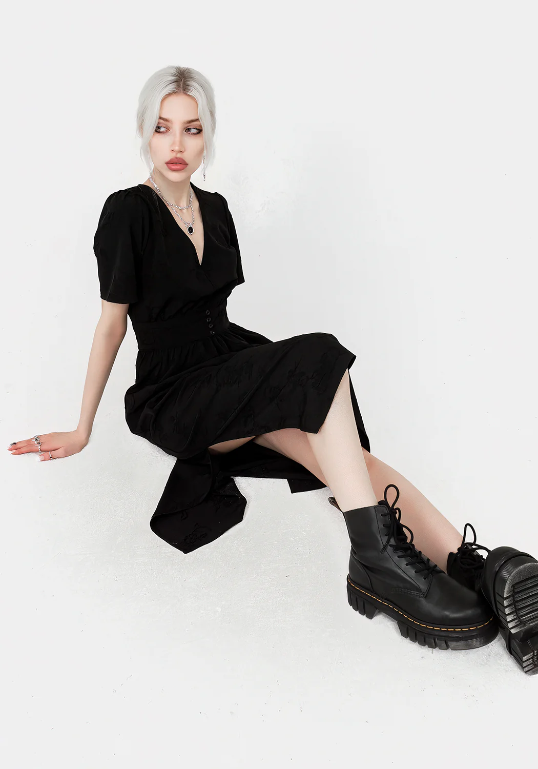 Medea Jacquard V-Neck Midaxi Dress - Image 9