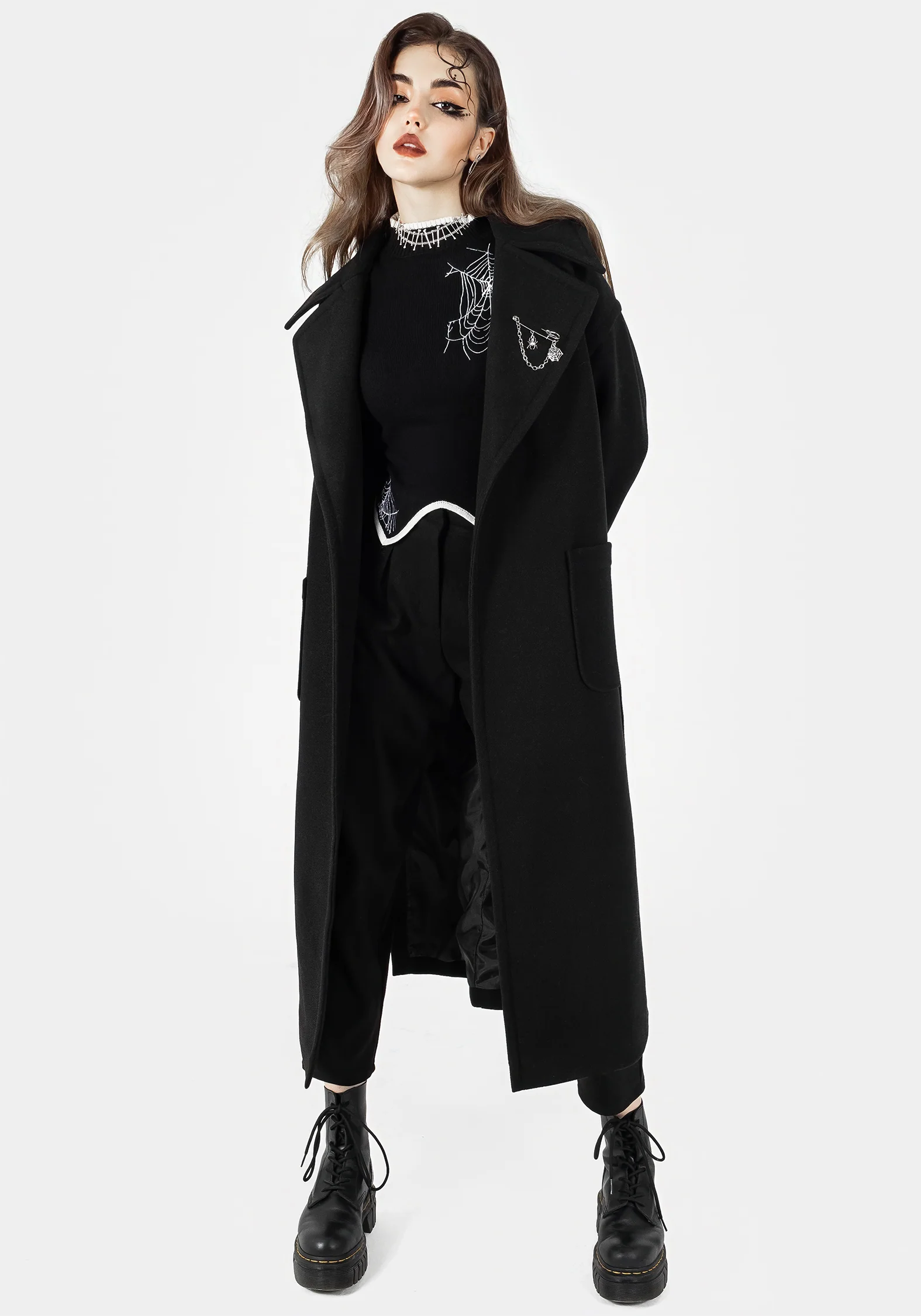 Meltdown Oversized Coat with Brooch - Black - Image 5