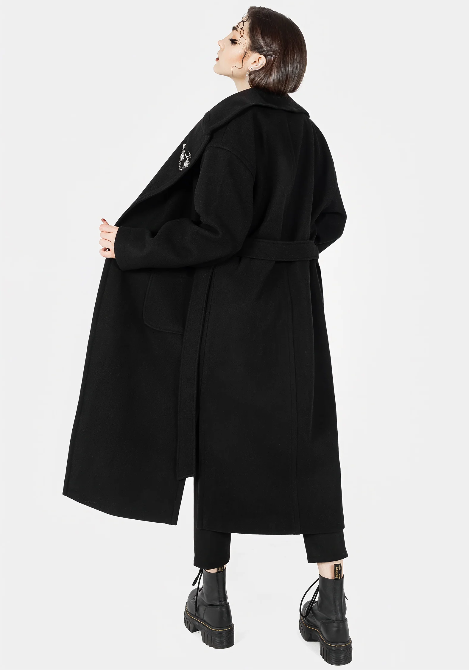Meltdown Oversized Coat with Brooch - Black - Image 7